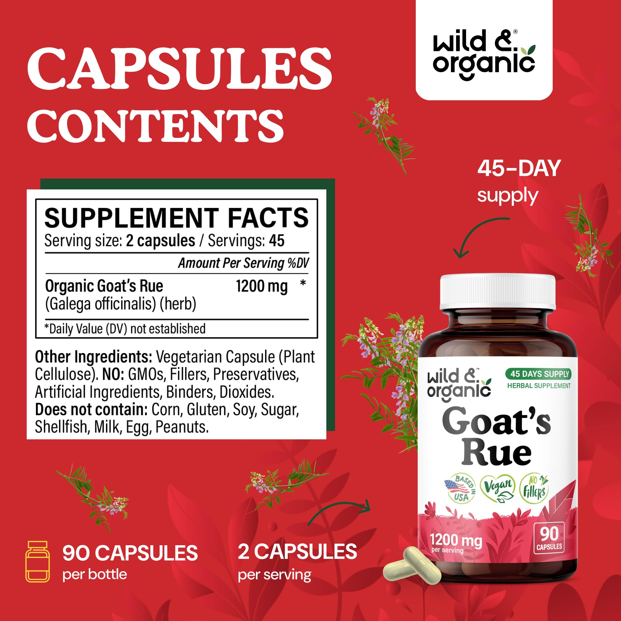 Wild & Organic Goat's Rue Capsules with a measuring spoon