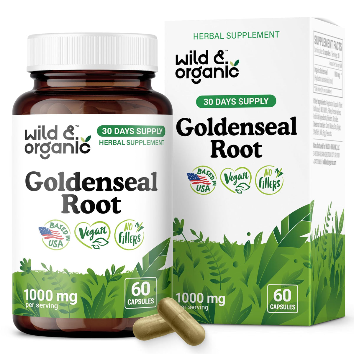 Wild & Organic Goldenseal Root Capsules 1000mg bottle front view