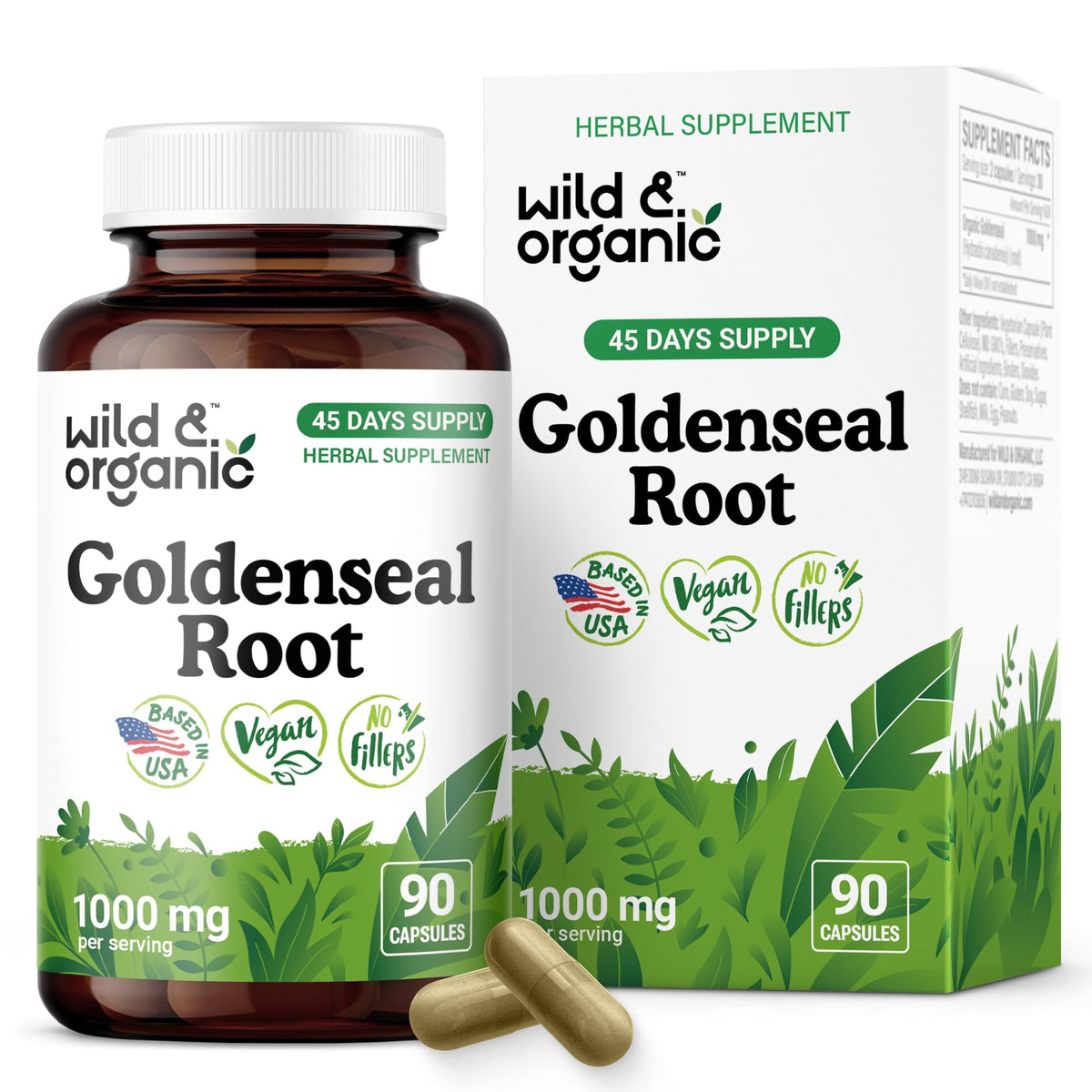 Wild & Organic Goldenseal Root Capsules 1000mg bottle front view