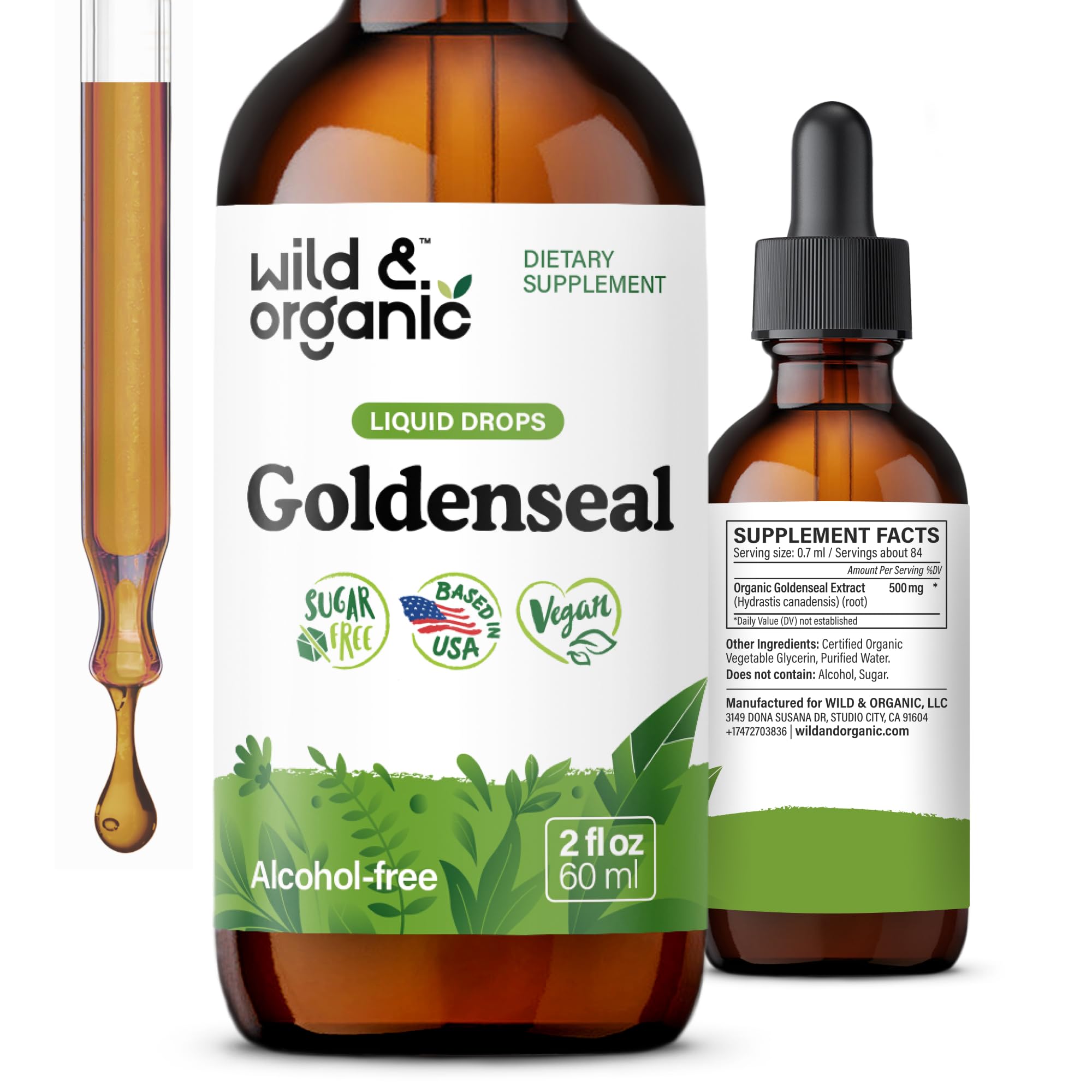 Wild & Organic Goldenseal Tincture 500mg front view