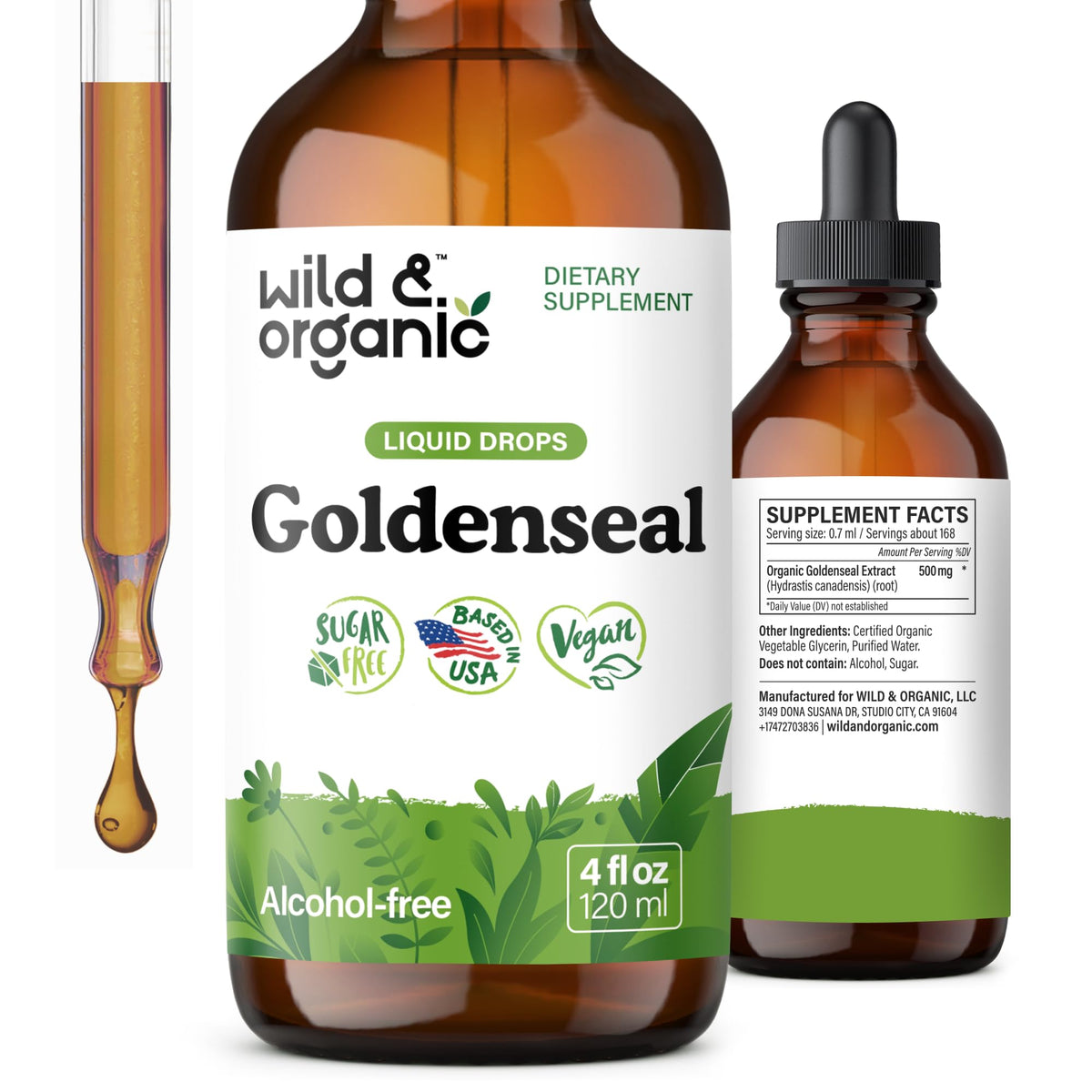 Wild & Organic Goldenseal Tincture 500mg front view