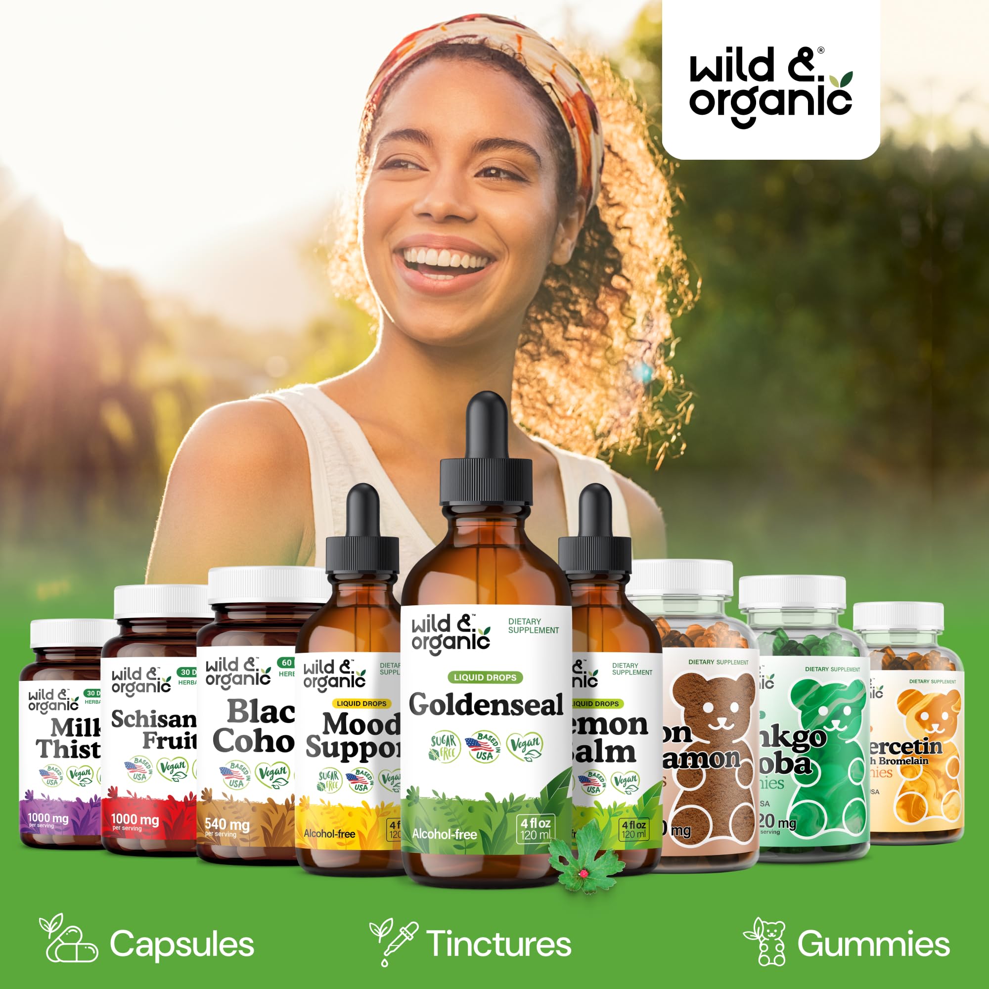 Wild & Organic Goldenseal Tincture 500mg with measuring spoon