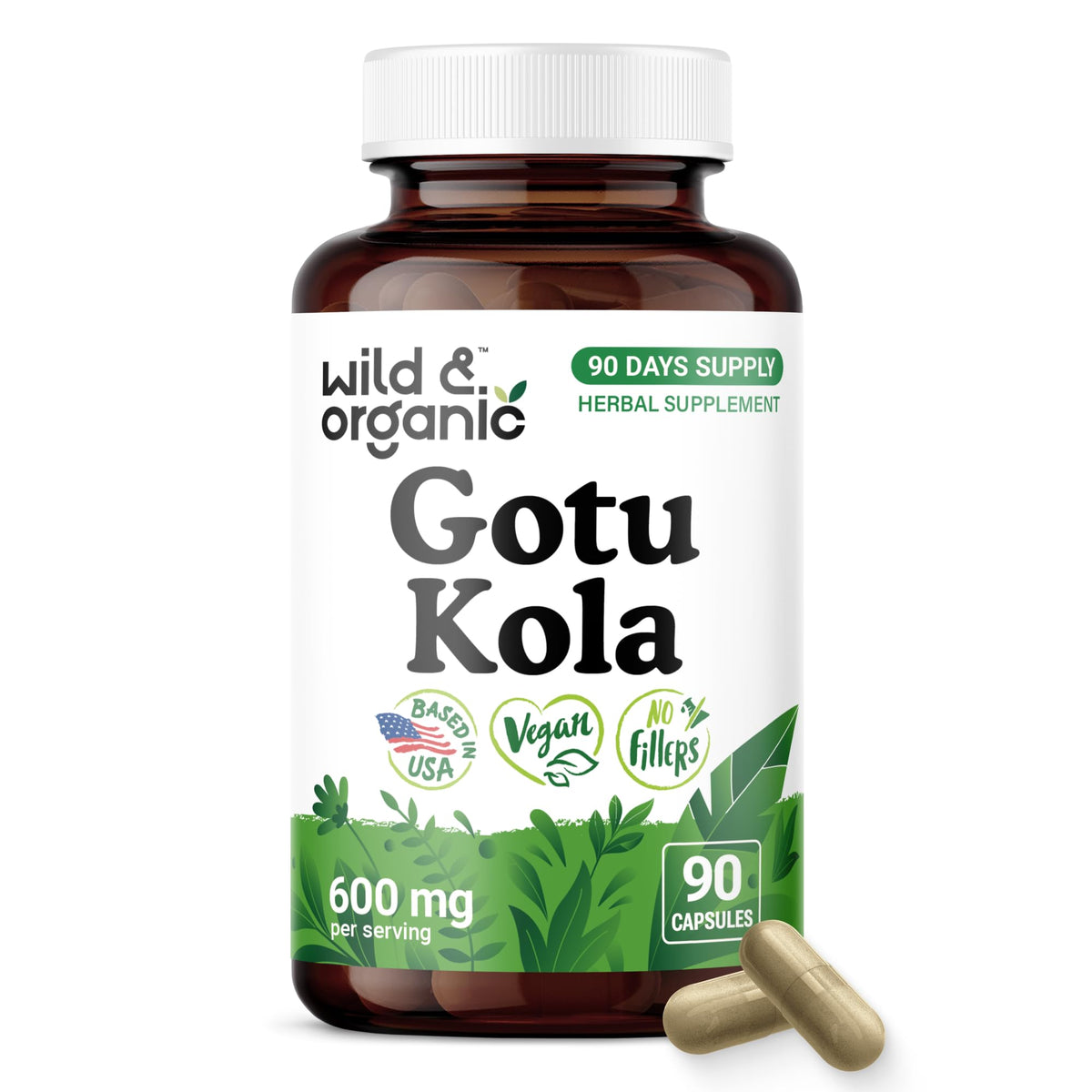 Wild & Organic Gotu Kola Capsules 600mg front view