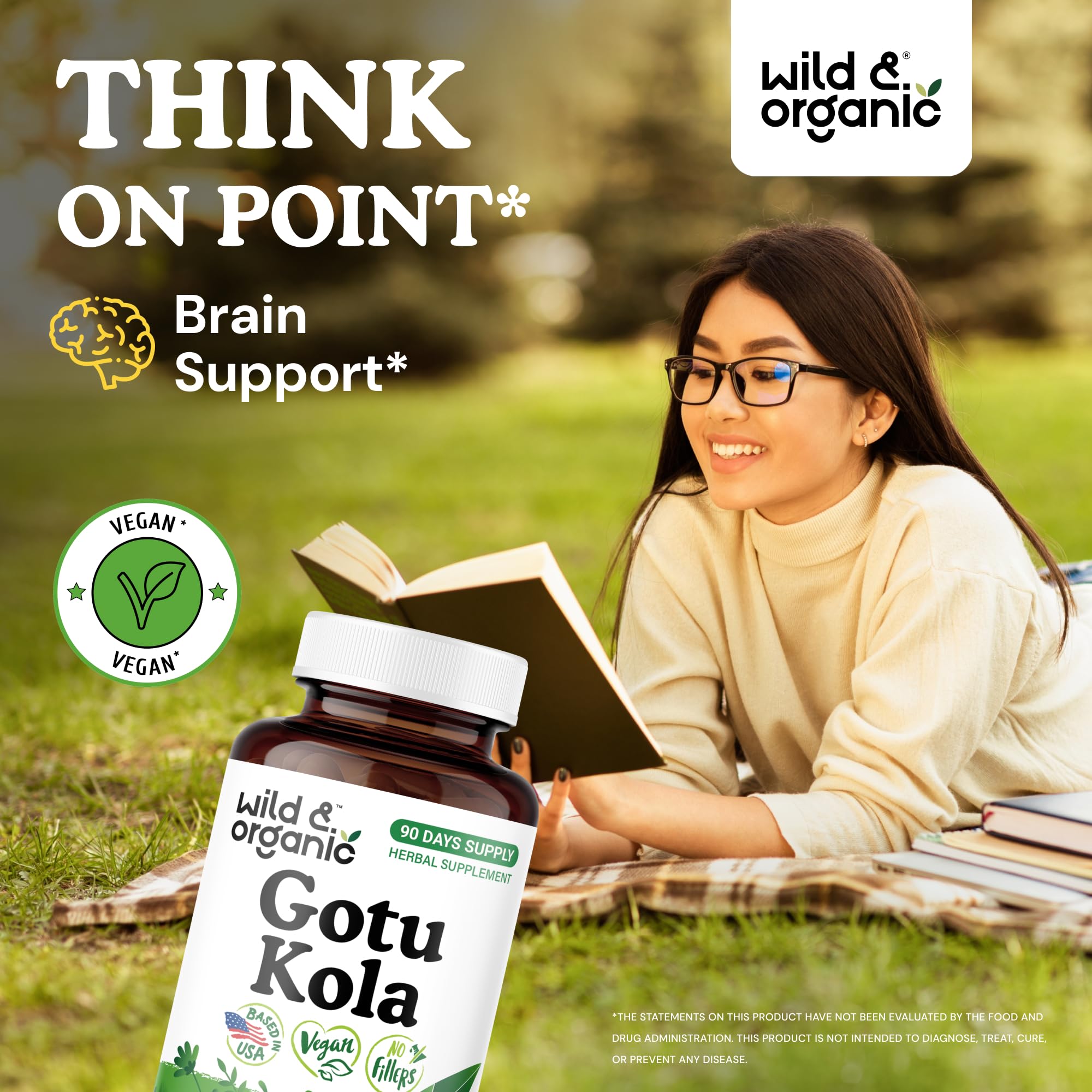 Wild & Organic Gotu Kola Capsules bottle with 90 capsules