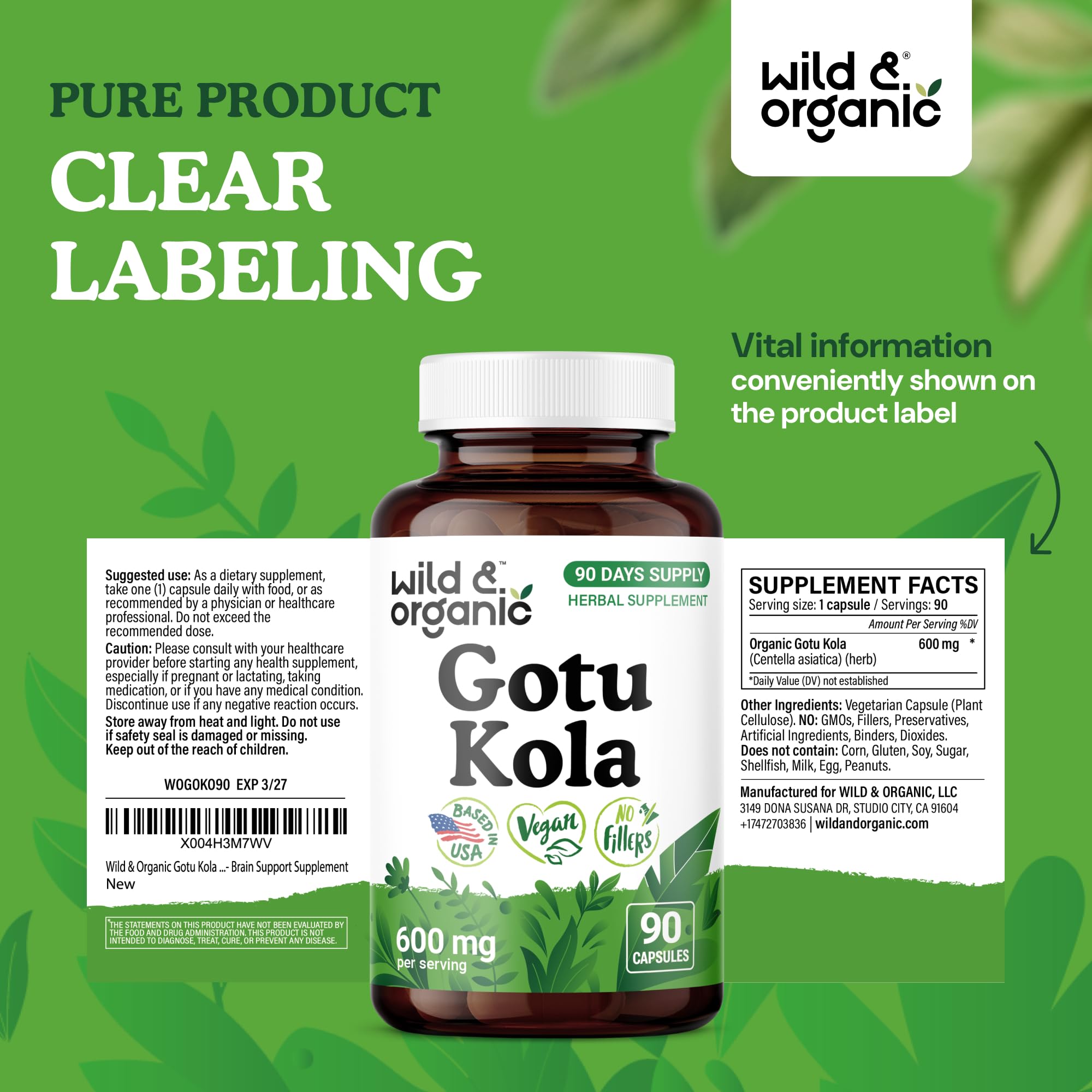 Wild & Organic Gotu Kola Capsules packaging details