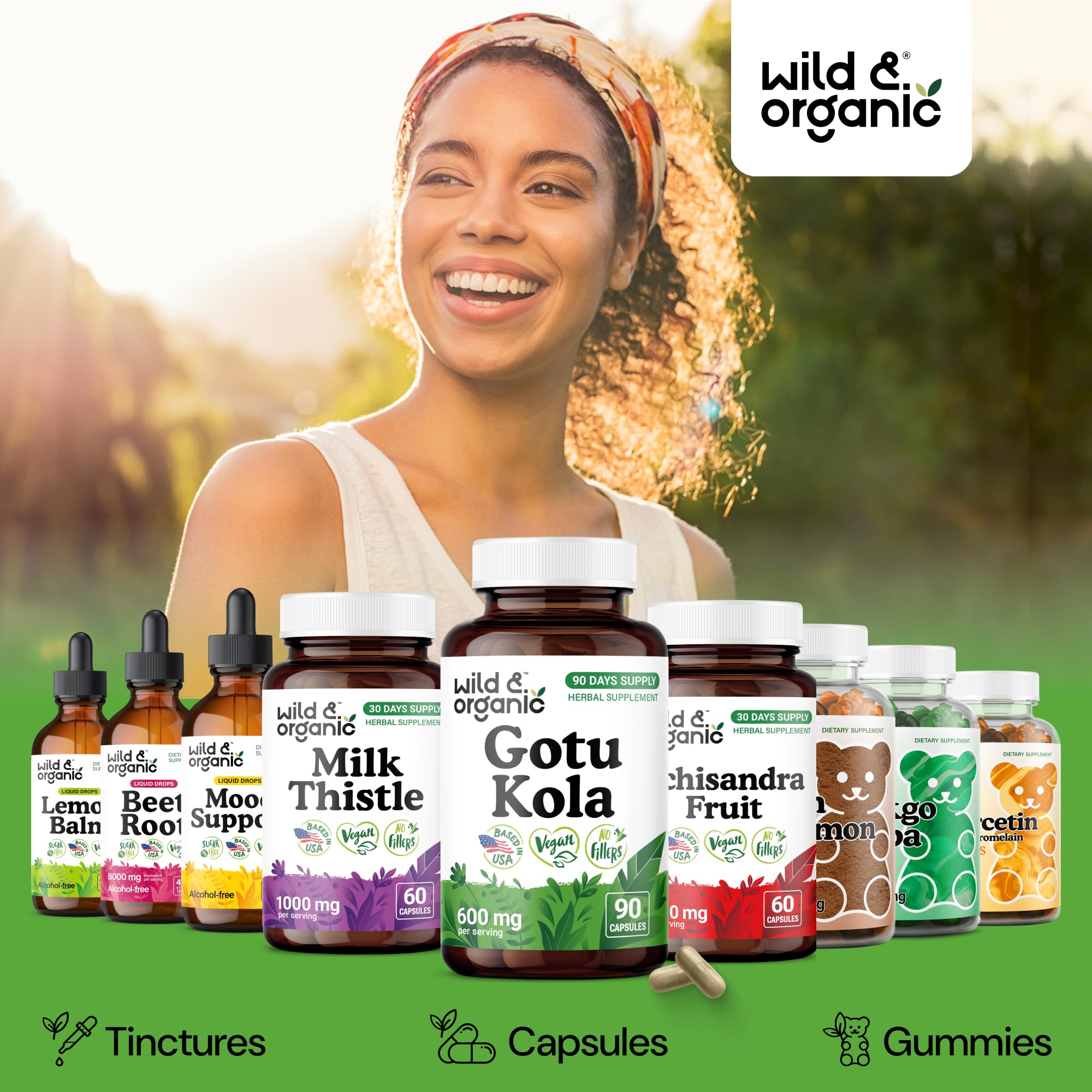 Wild & Organic Gotu Kola Capsules with natural ingredients