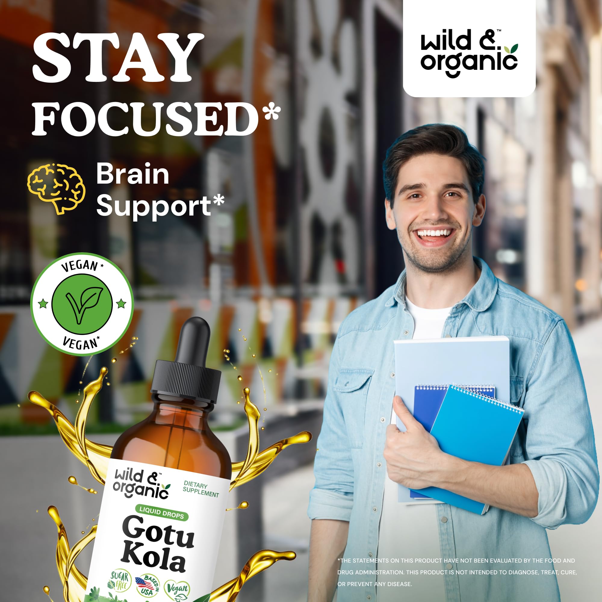 Wild & Organic Gotu Kola Tincture 500mg bottle side view