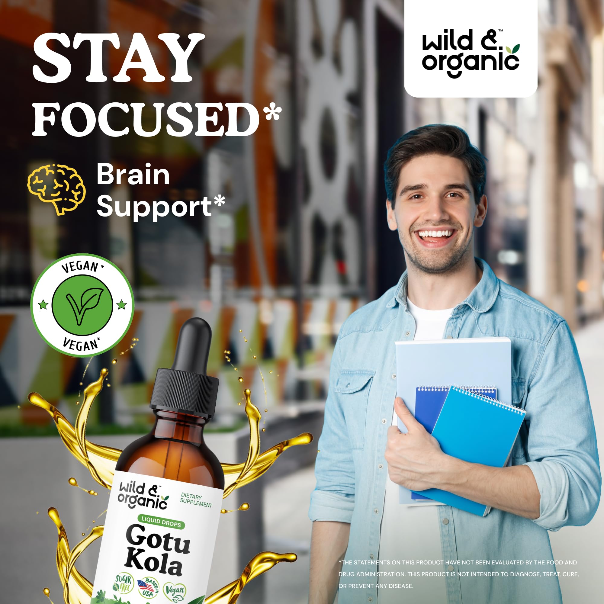 Wild & Organic Gotu Kola Tincture 500mg bottle with label