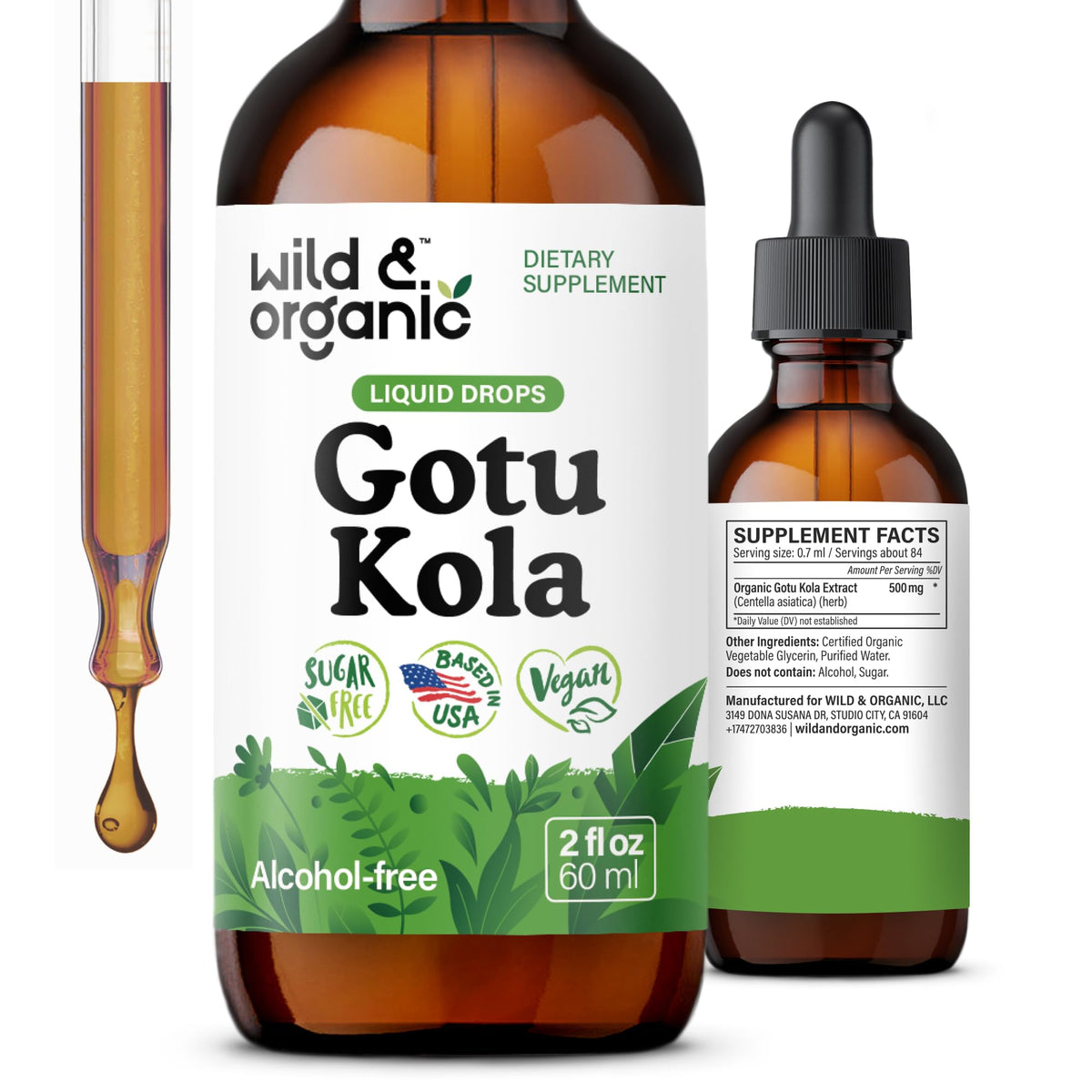 Wild & Organic Gotu Kola Tincture 500mg front view