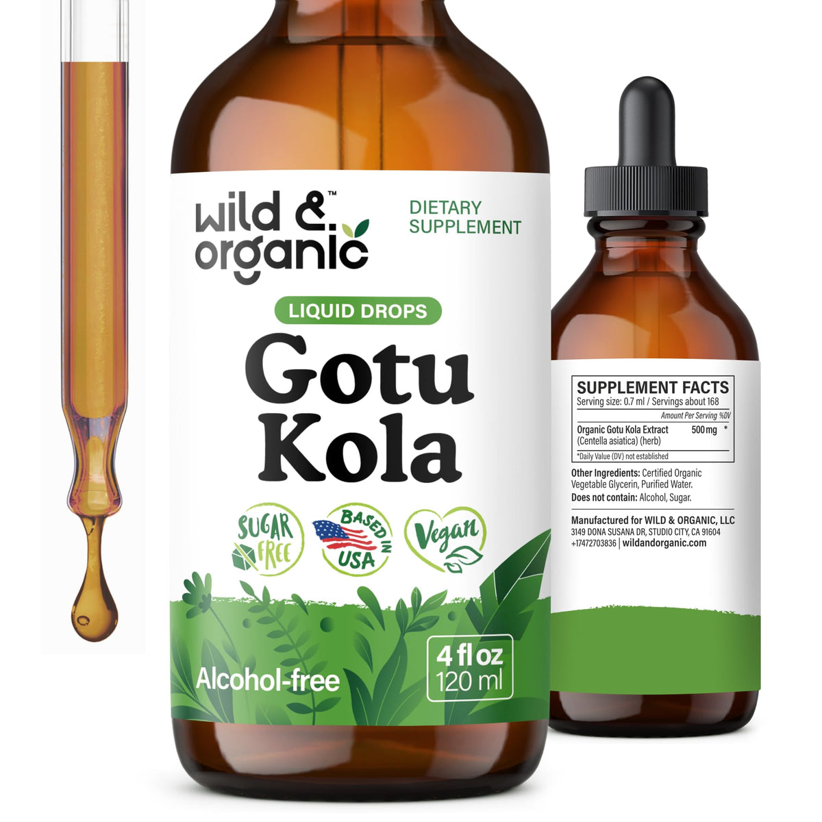 Wild & Organic Gotu Kola Tincture 500mg front view