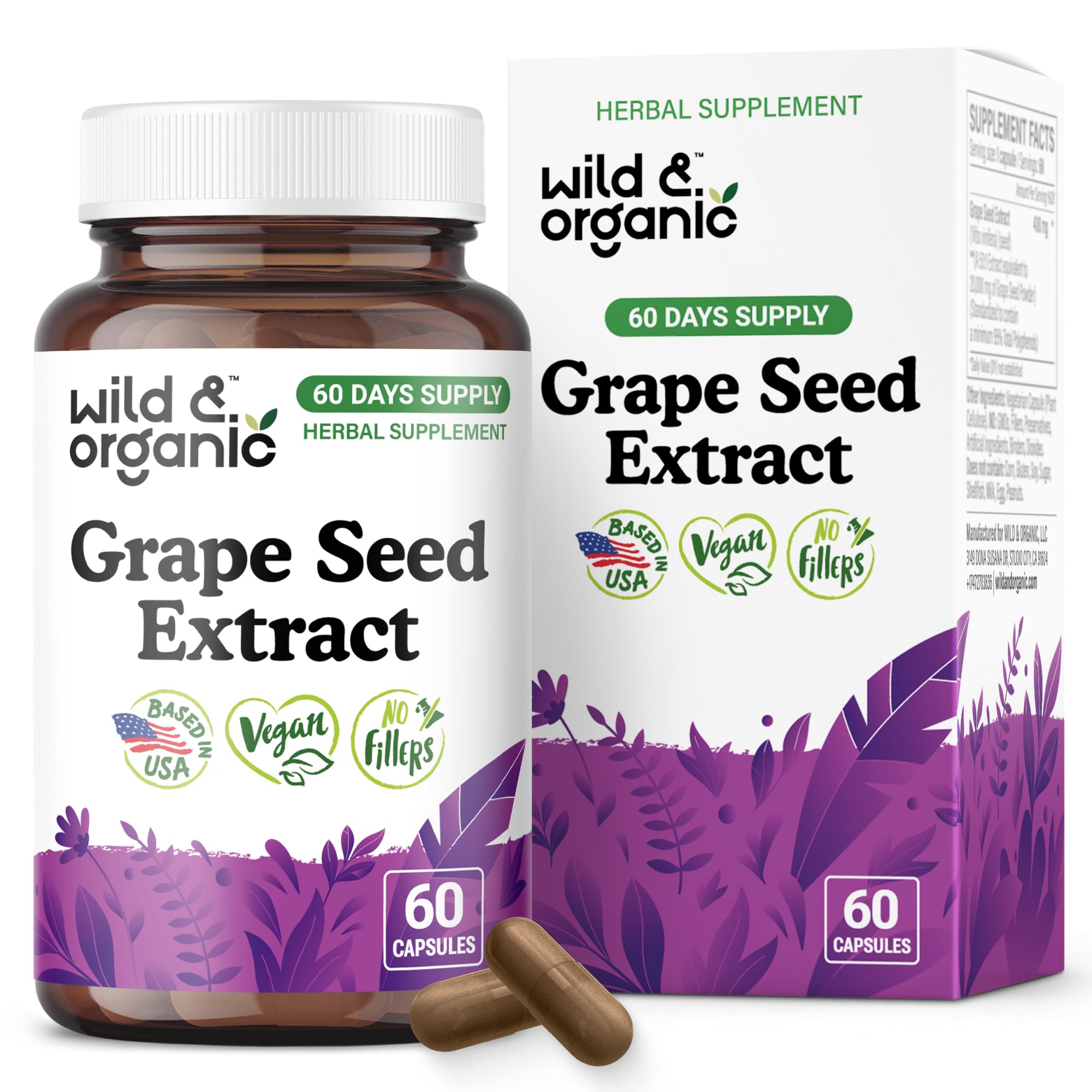 Wild & Organic Grape Seed Extract Capsules 400mg bottle front view
