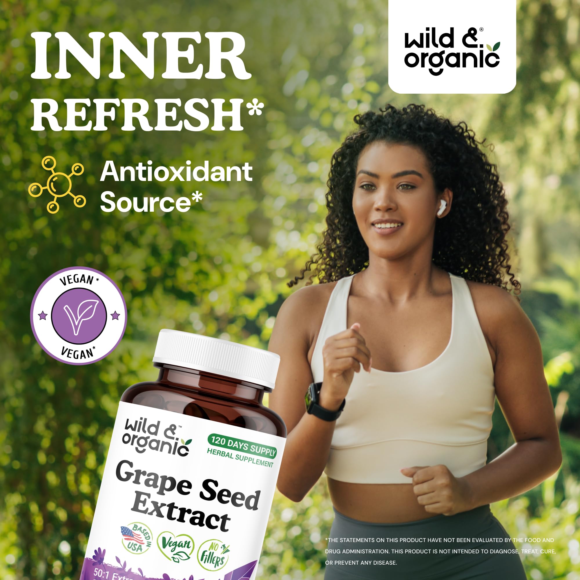 Wild & Organic Grape Seed Extract Capsules 400mg bottle side view