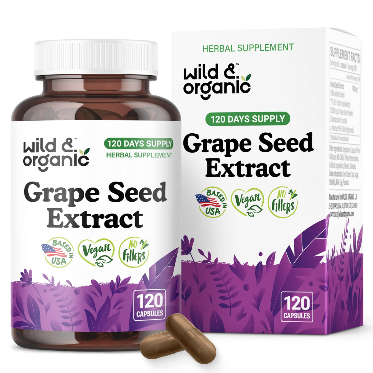 Wild & Organic Grape Seed Extract Capsules 400mg front view