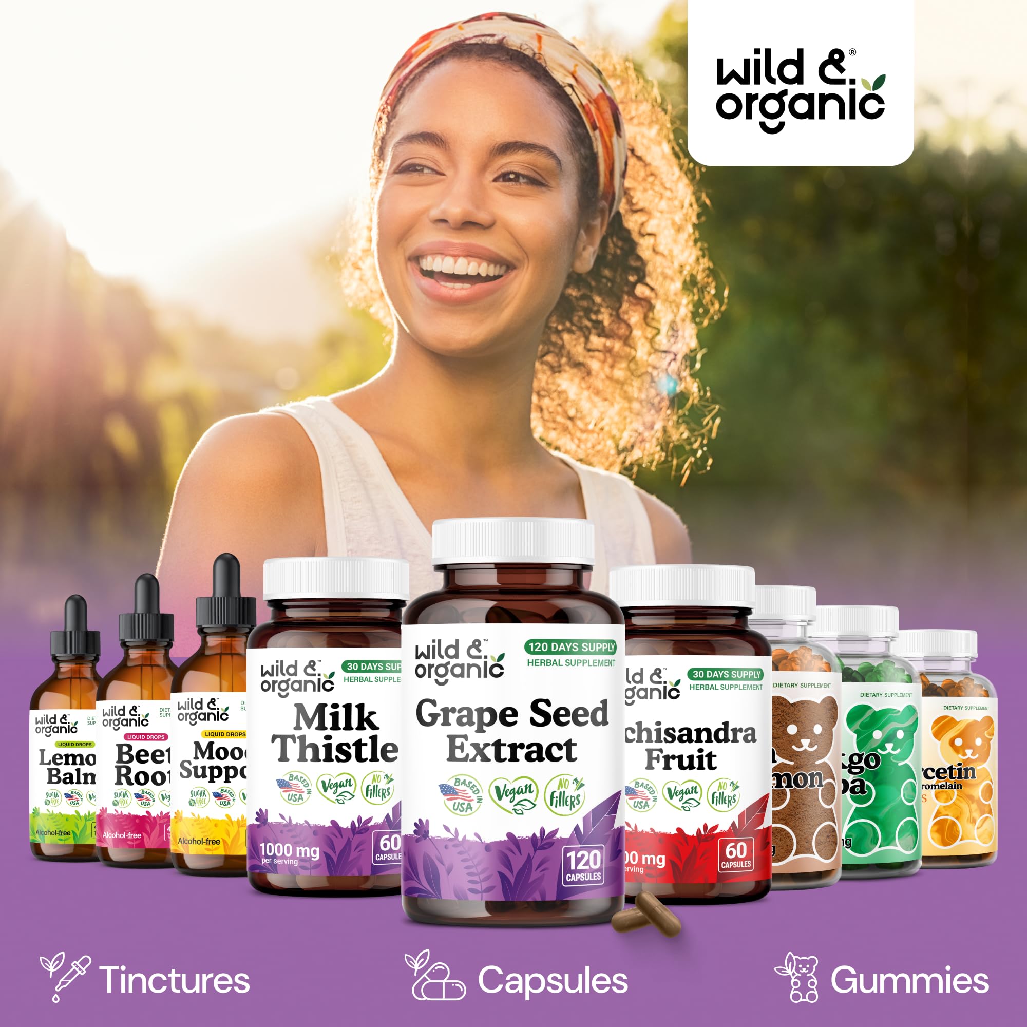Wild & Organic Grape Seed Extract Capsules 400mg with a measuring spoon