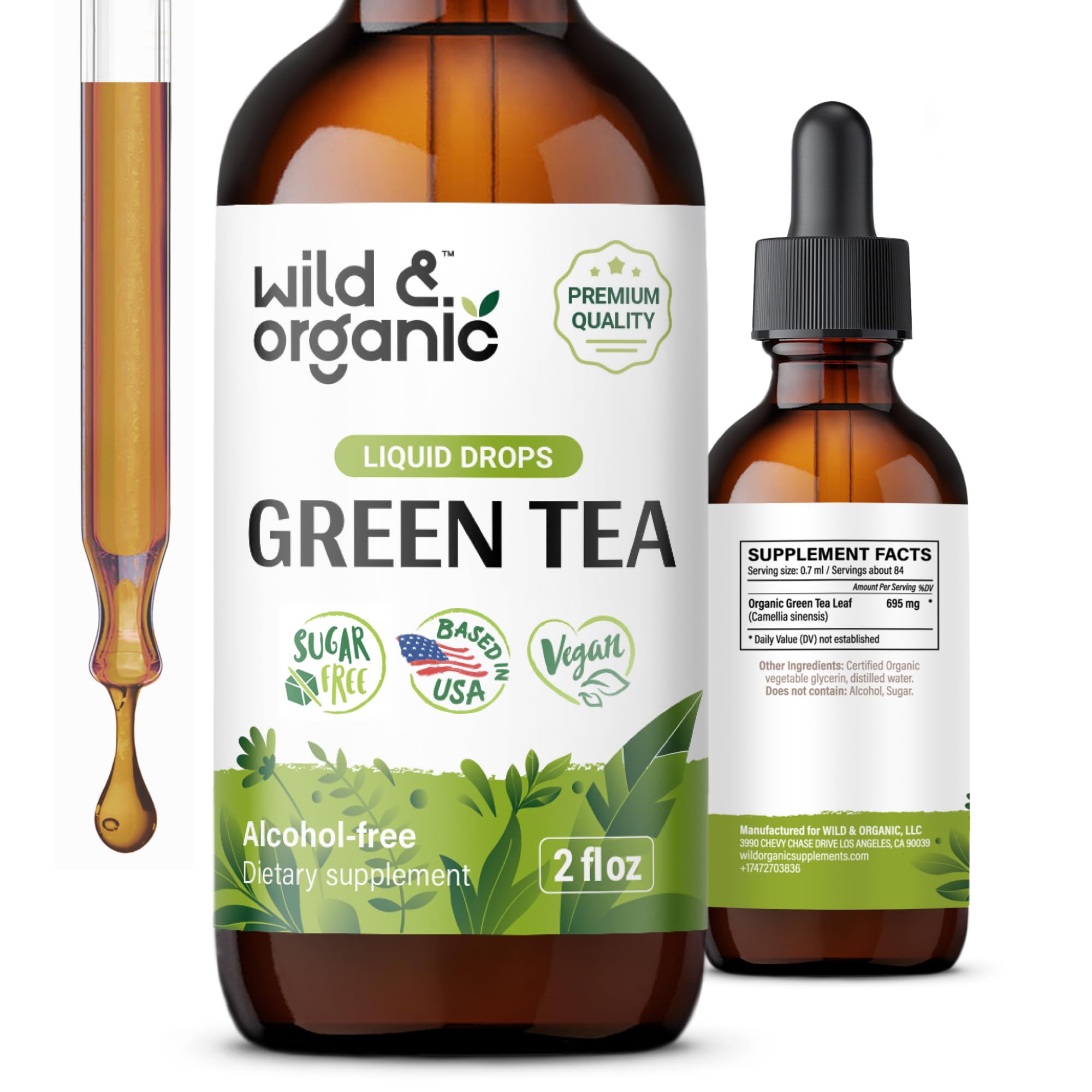 Wild & Organic Green Tea Extract Drops 2 fl. oz. front view