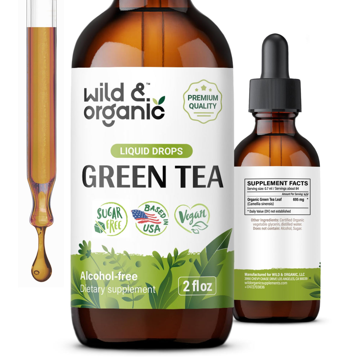 Wild & Organic Green Tea Extract Drops 2 fl. oz. front view