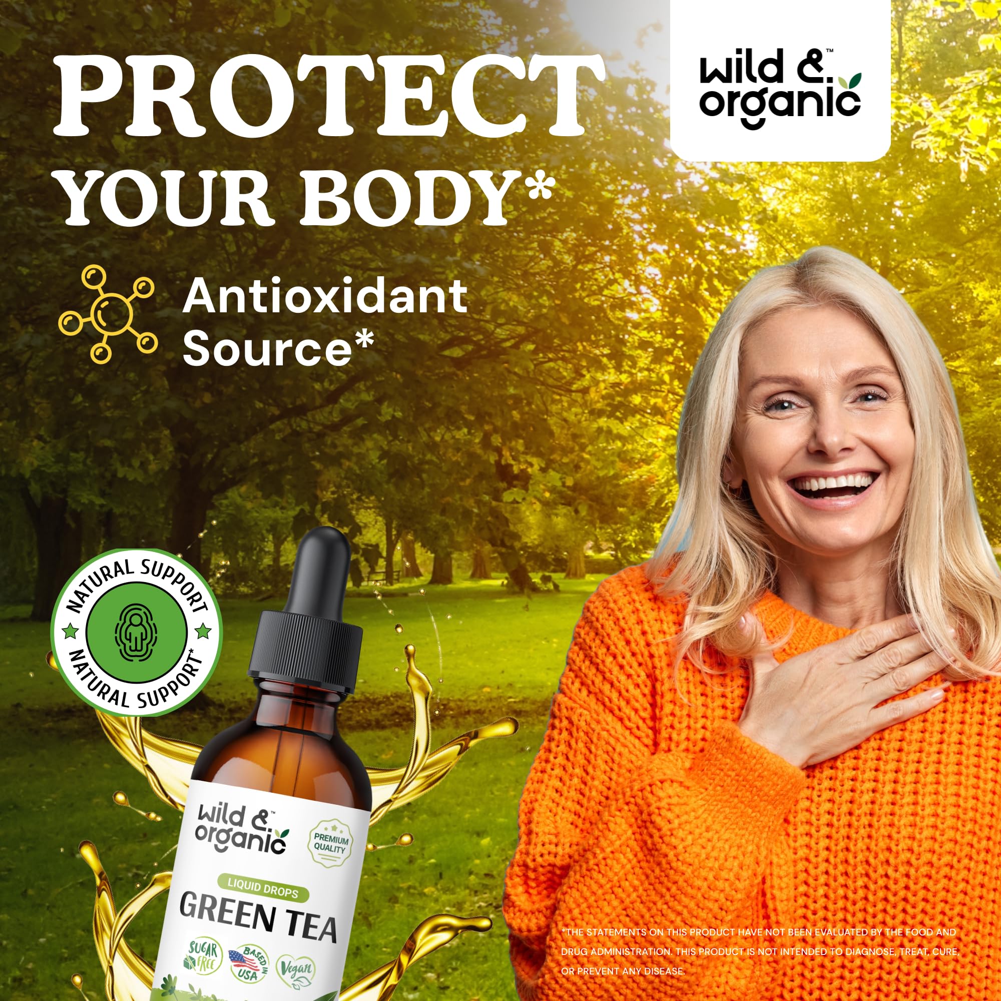 Wild & Organic Green Tea Extract Drops bottle with label
