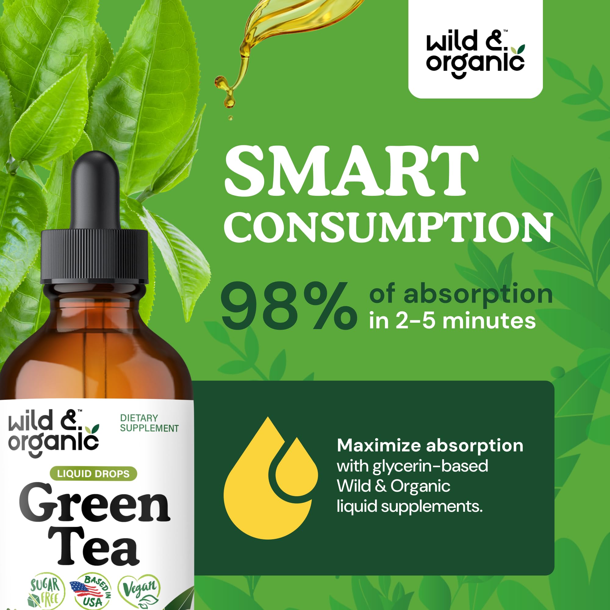 Wild & Organic Green Tea Extract Drops in a glass