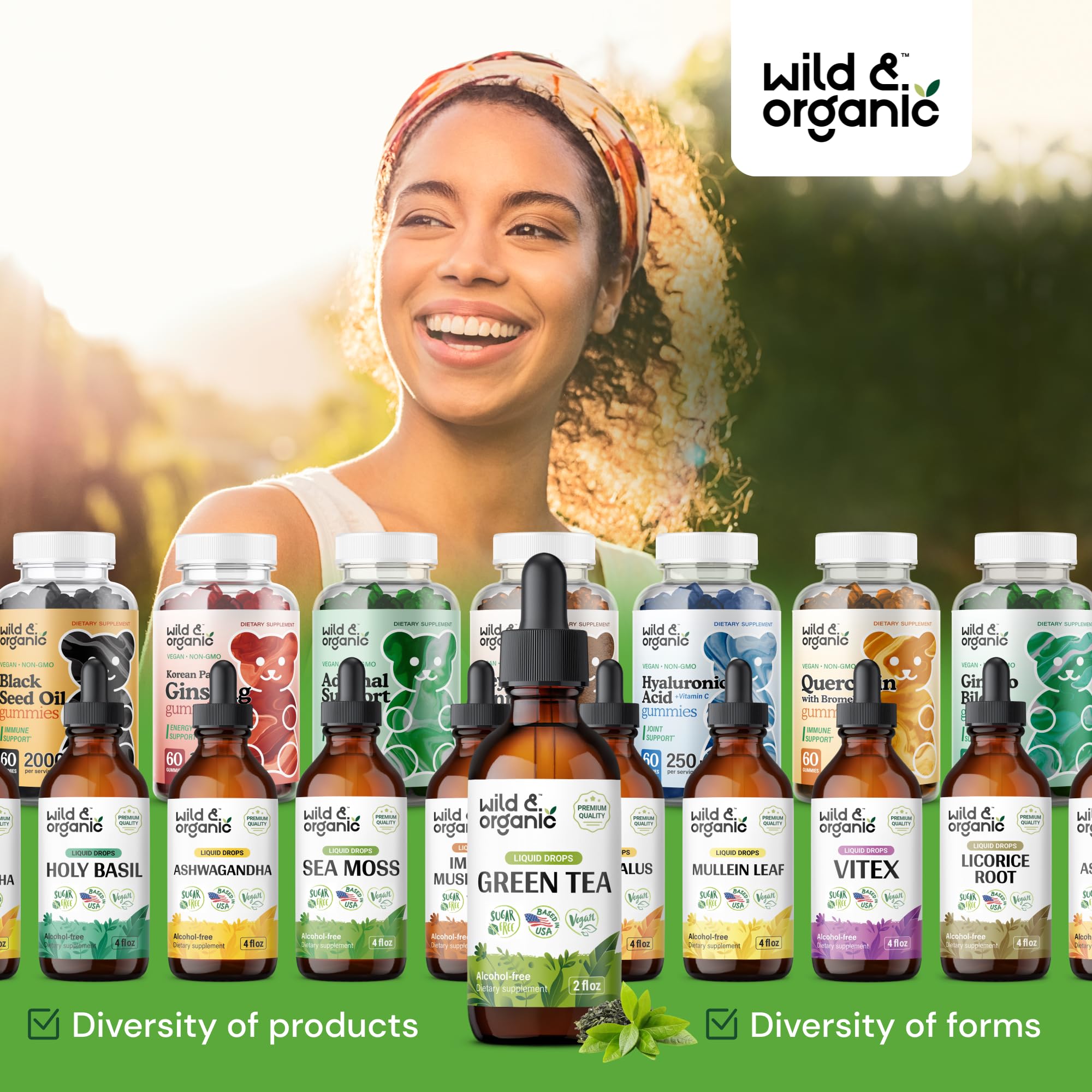 Wild & Organic Green Tea Extract Drops with measuring spoon
