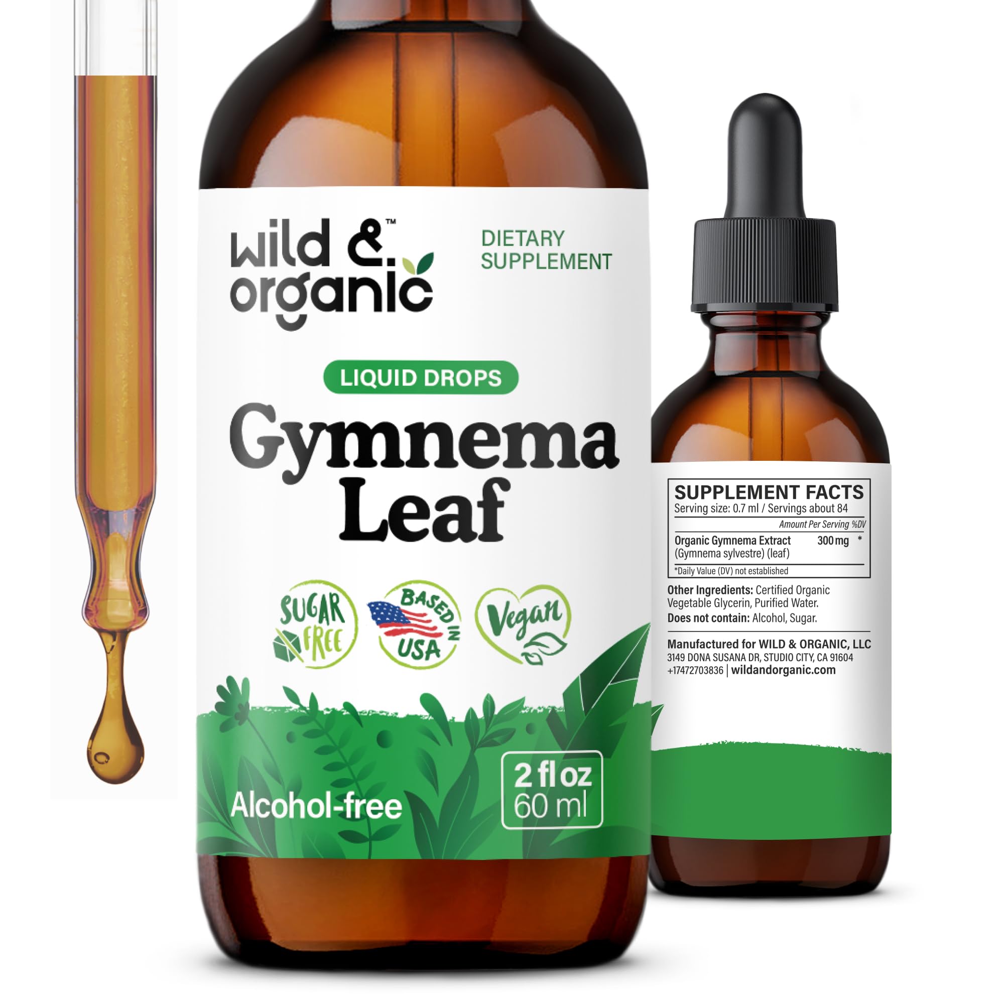 Wild & Organic Gymnema Sylvestre Tincture 300mg front view