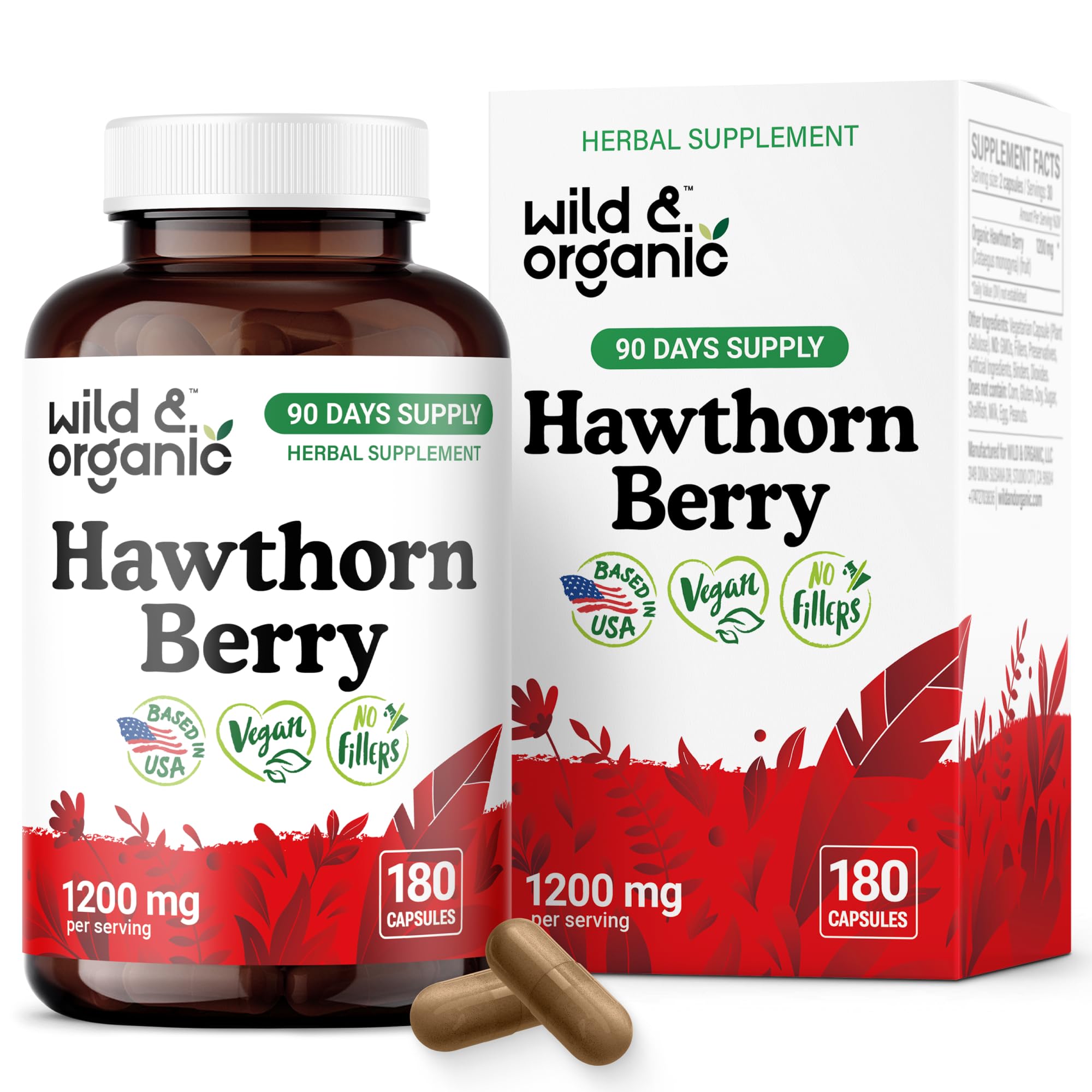 Wild & Organic Hawthorn Berry Capsules 1200mg front view