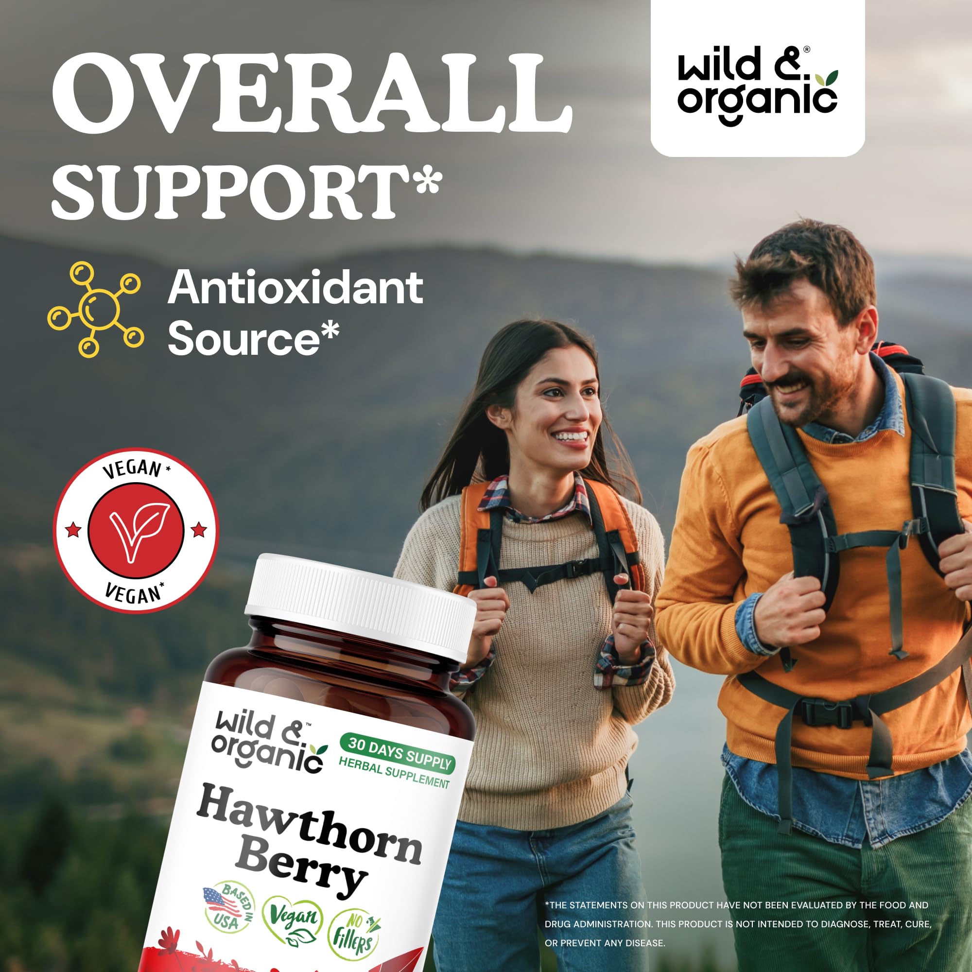Wild & Organic Hawthorn Berry Capsules 1200mg side view