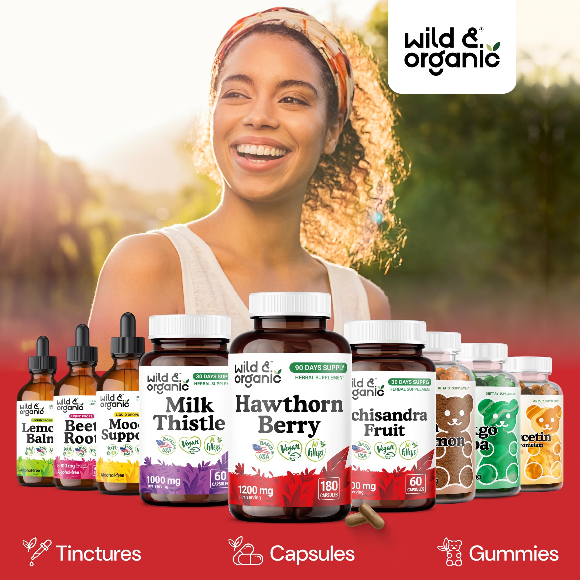 Wild & Organic Hawthorn Berry Capsules with a measuring spoon