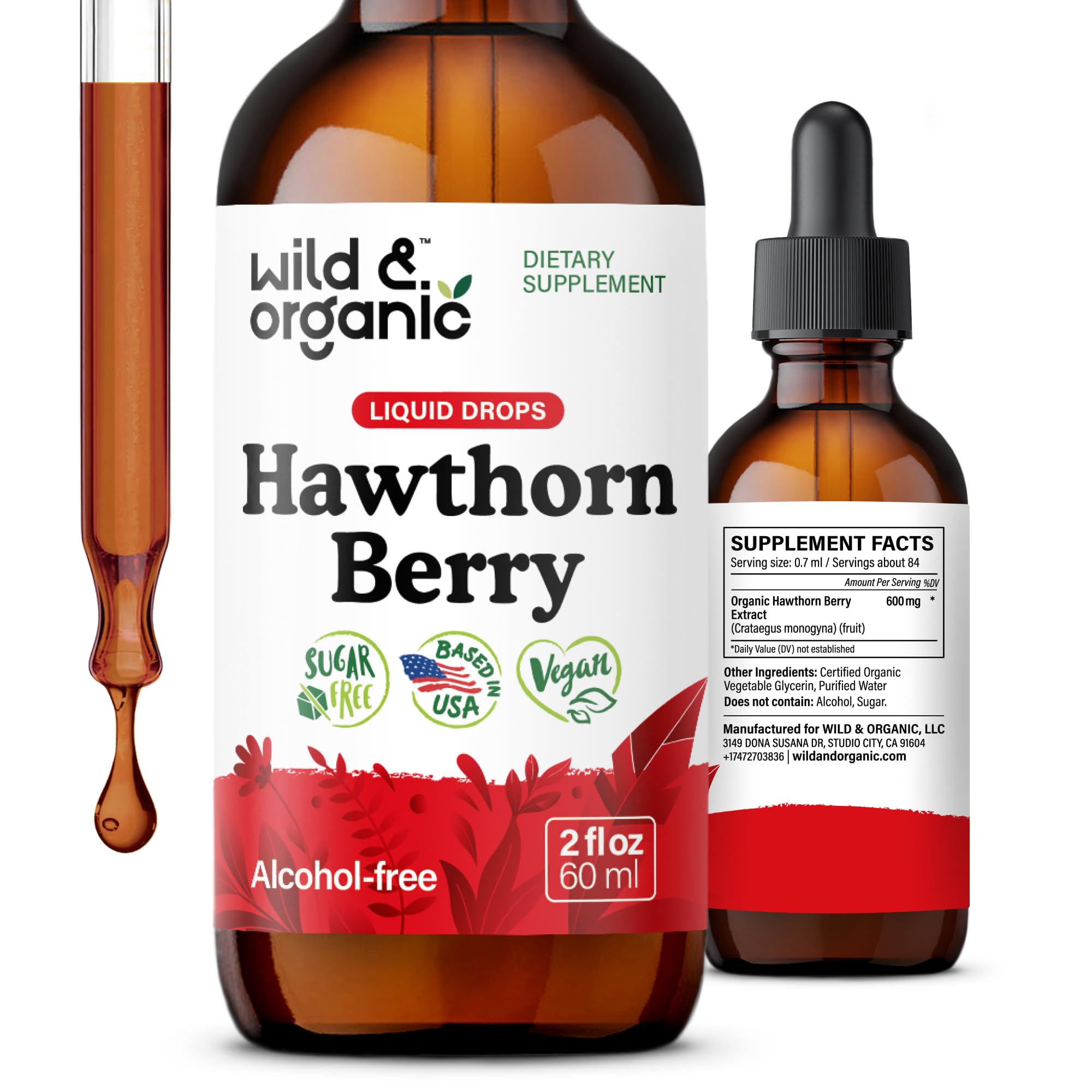 Wild & Organic Hawthorn Berry Extract Liquid 600mg front view