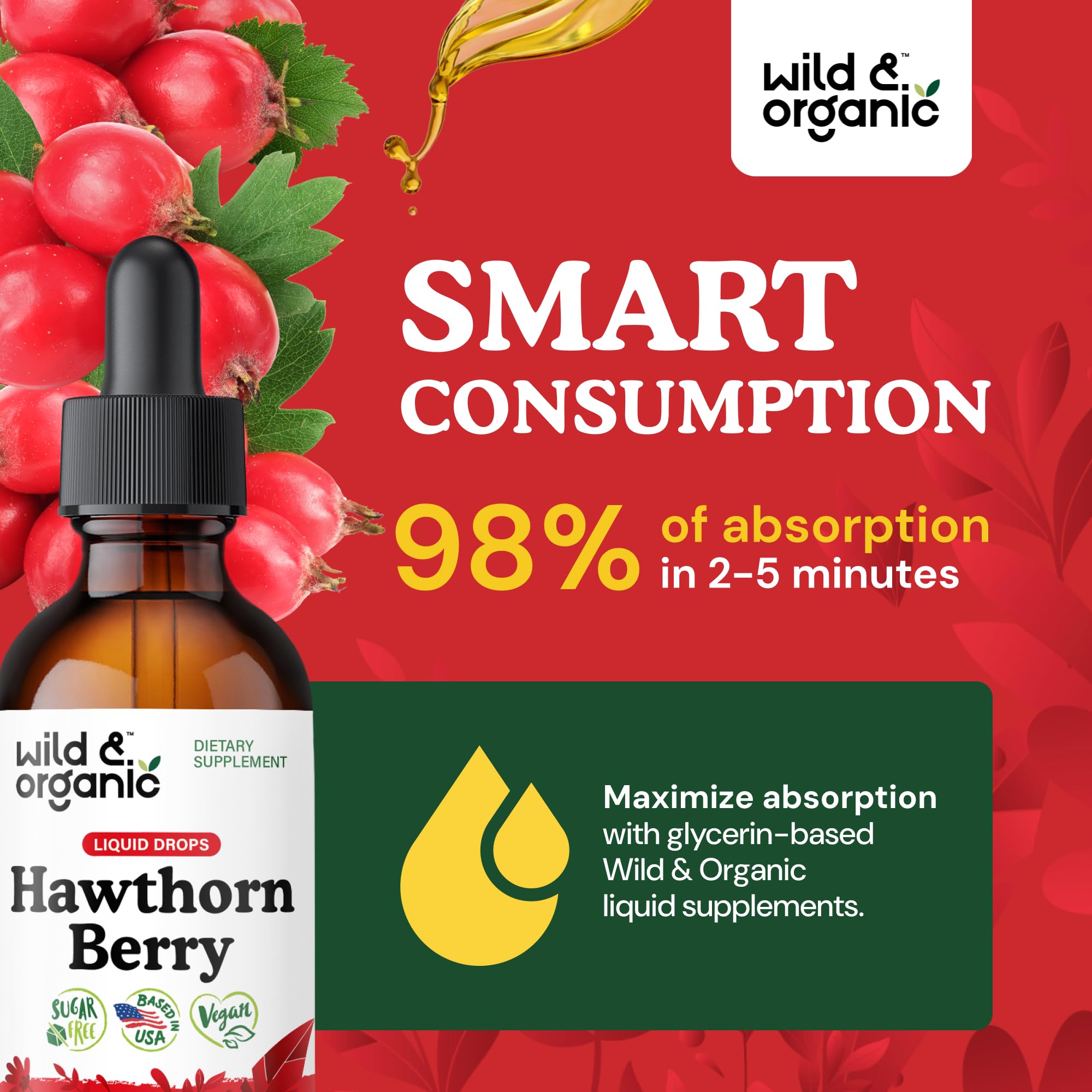 Wild & Organic Hawthorn Berry Extract Liquid with dropper