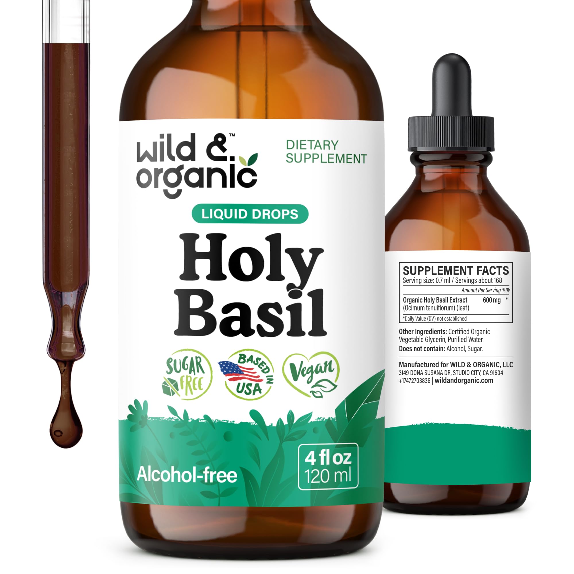 Wild & Organic Holy Basil Tincture 4 fl. oz. front view