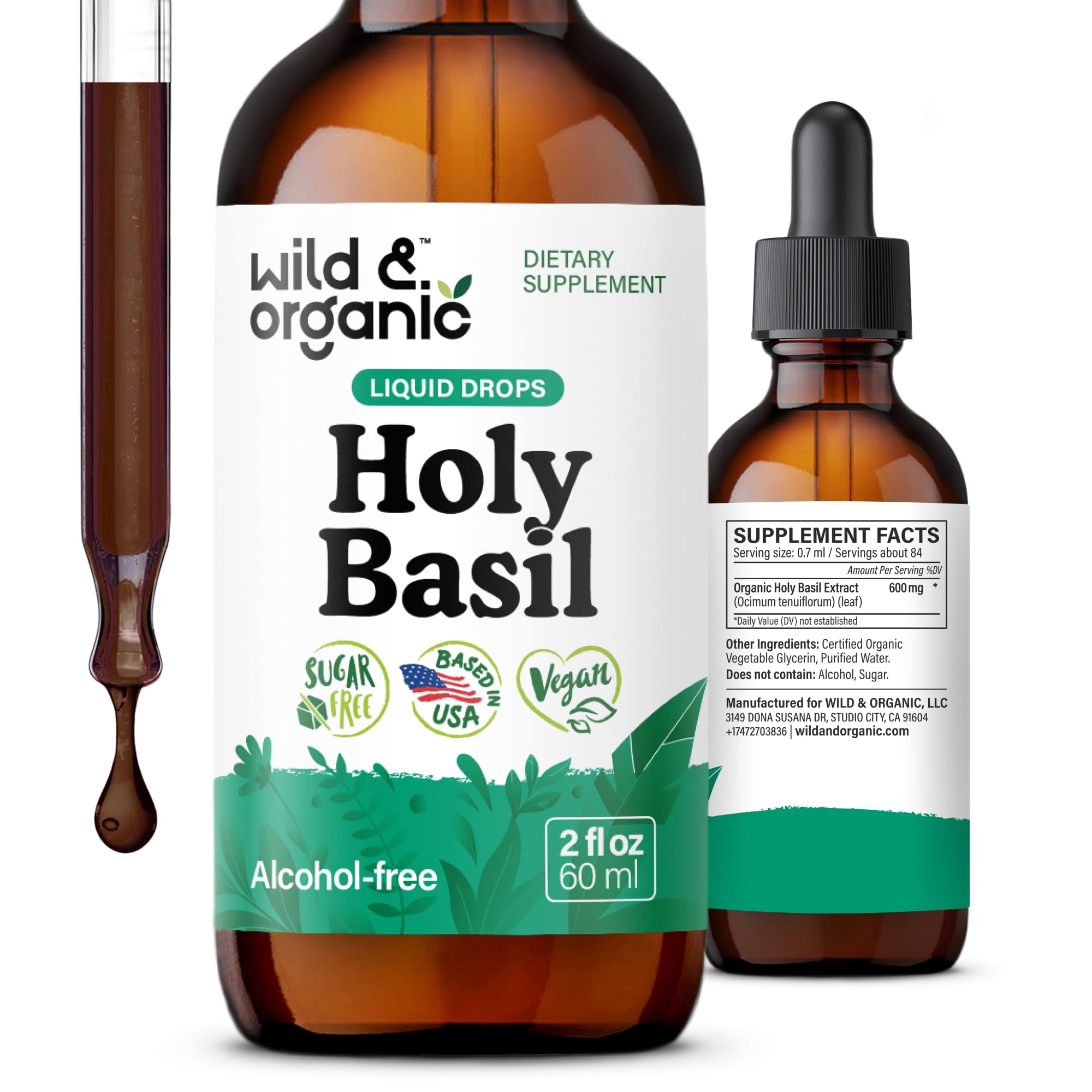 Wild & Organic Holy Basil Tincture 600mg front view