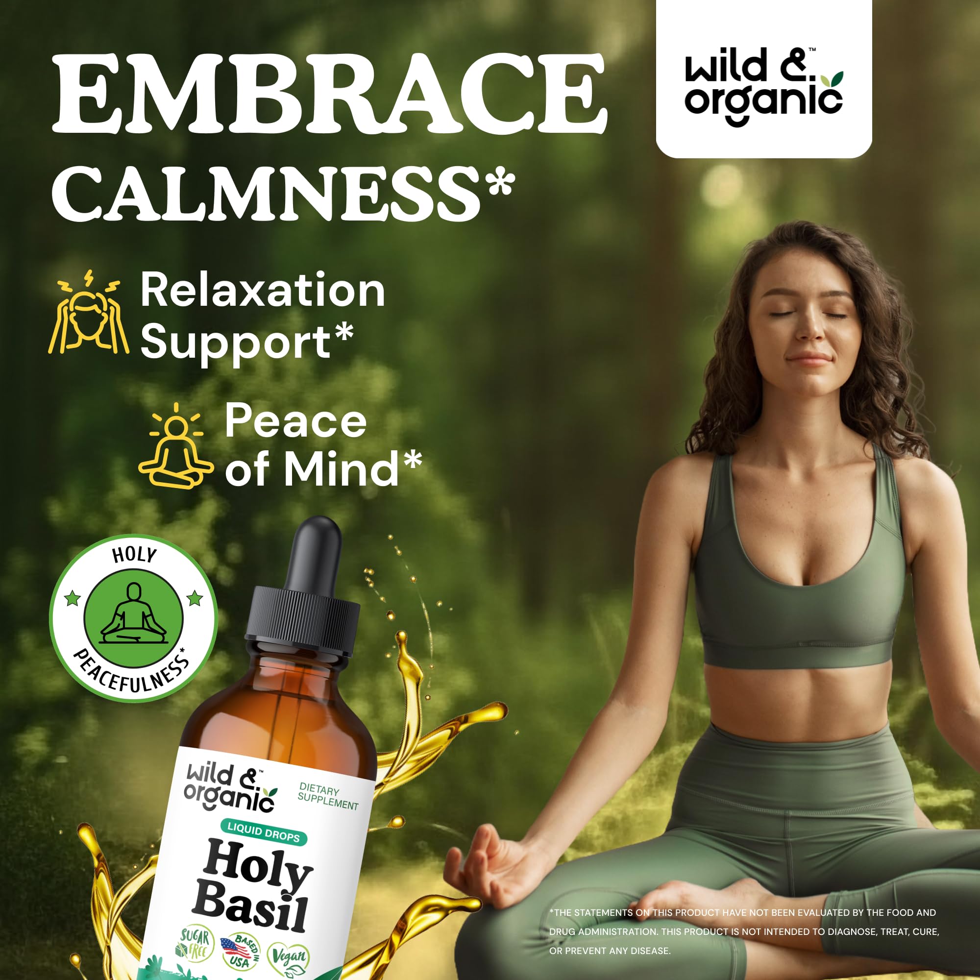 Wild & Organic Holy Basil Tincture bottle with label