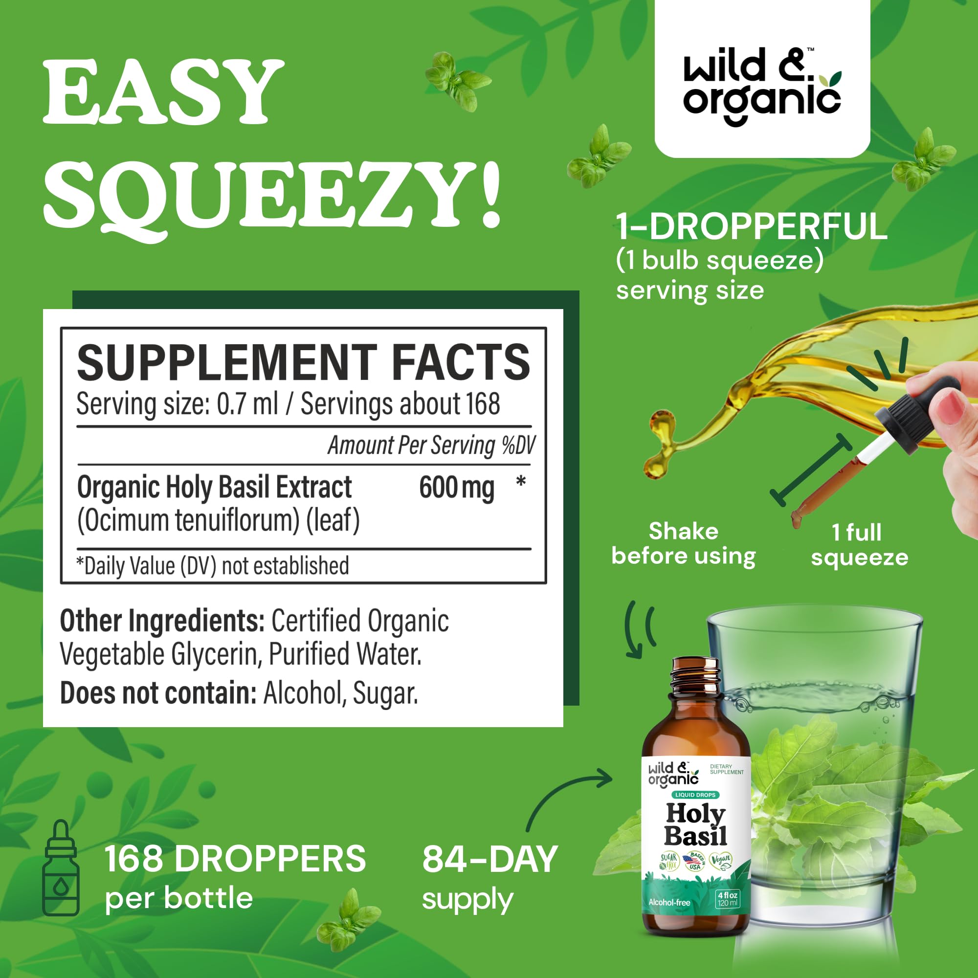 Wild & Organic Holy Basil Tincture dropper close-up