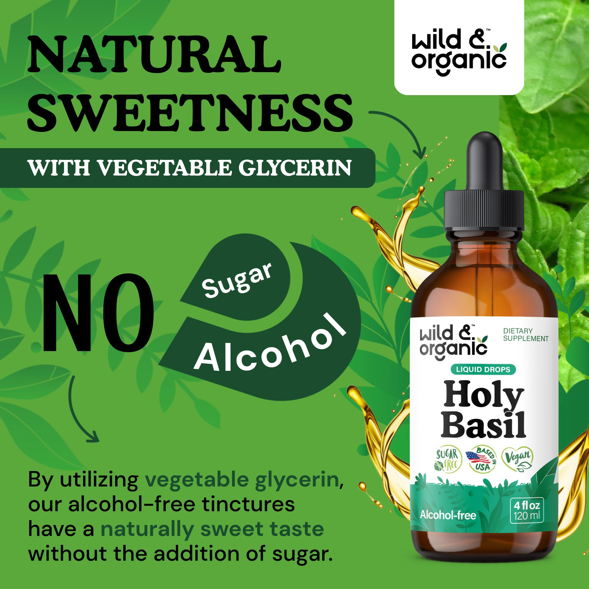 Wild & Organic Holy Basil Tincture on wooden table