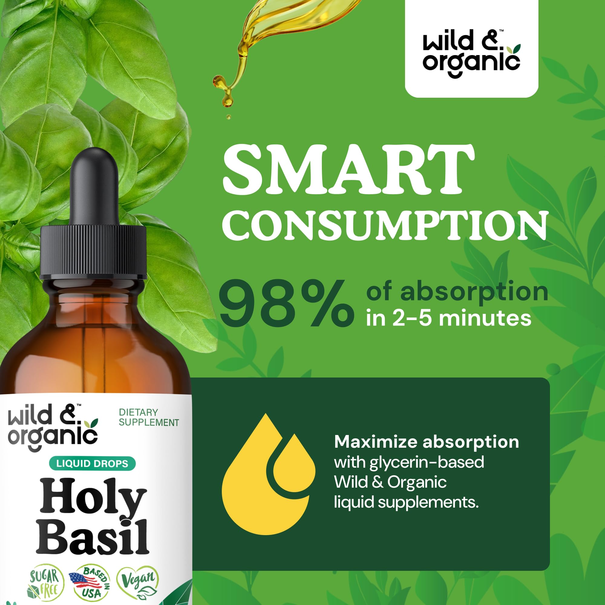 Wild & Organic Holy Basil Tincture with natural background