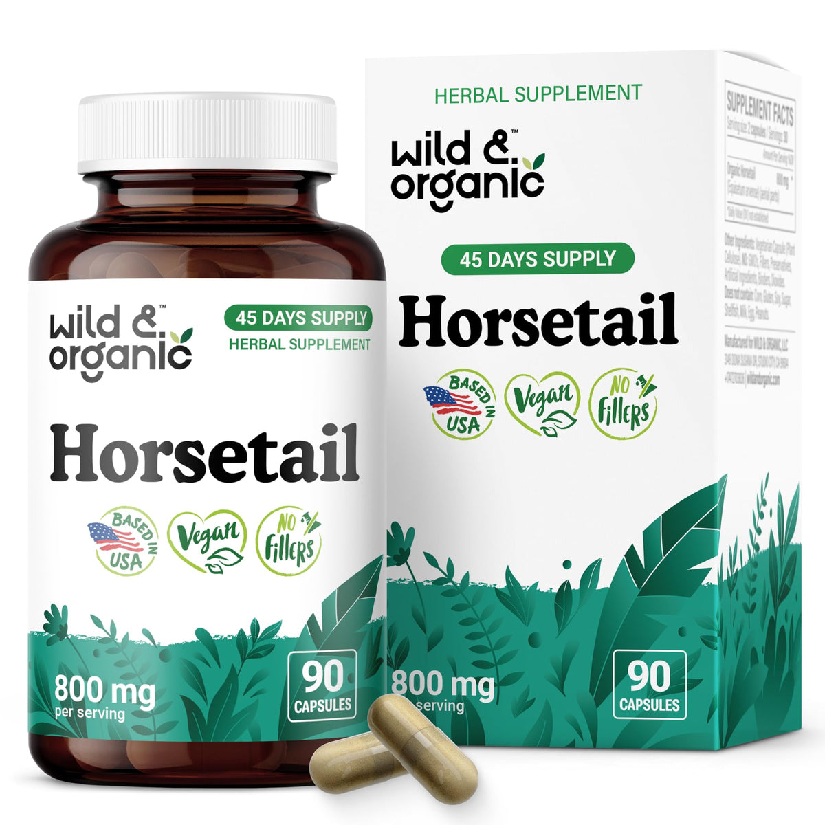 Wild & Organic Horsetail Herb Capsules 800mg bottle front view