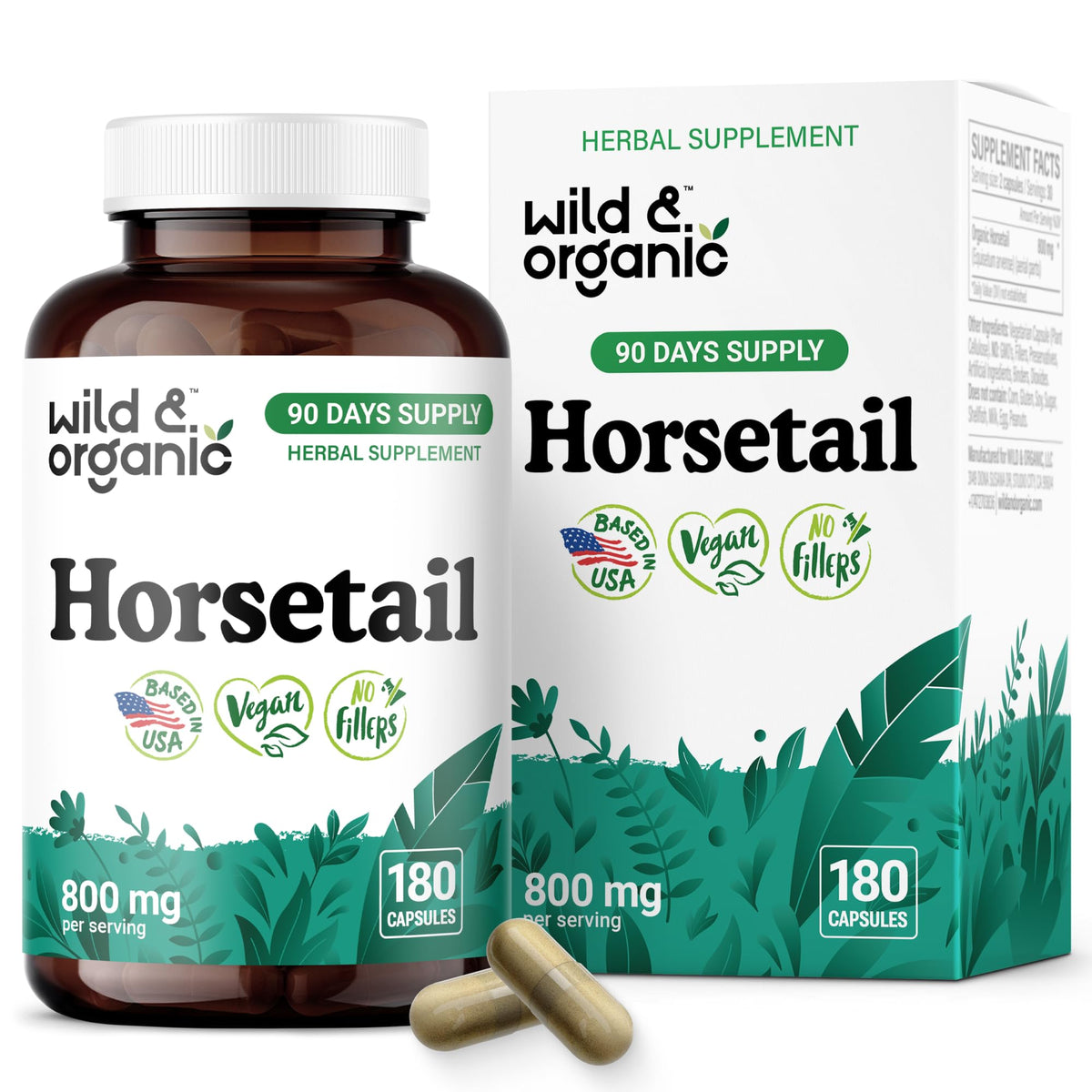 Wild & Organic Horsetail Herb Capsules 800mg bottle front view