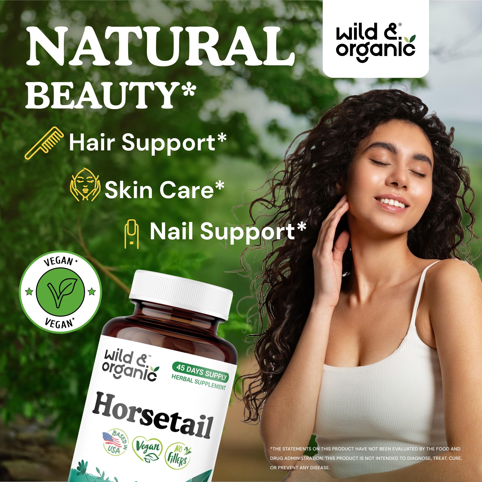 Wild & Organic Horsetail Herb Capsules 800mg bottle side view