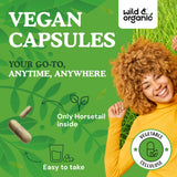 Wild & Organic Horsetail Herb Capsules with a measuring spoon for dosage