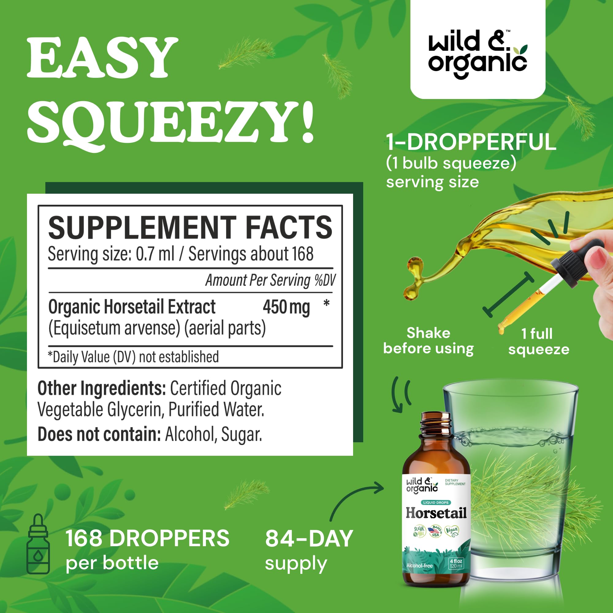 Wild & Organic Horsetail Liquid Extract with dropper