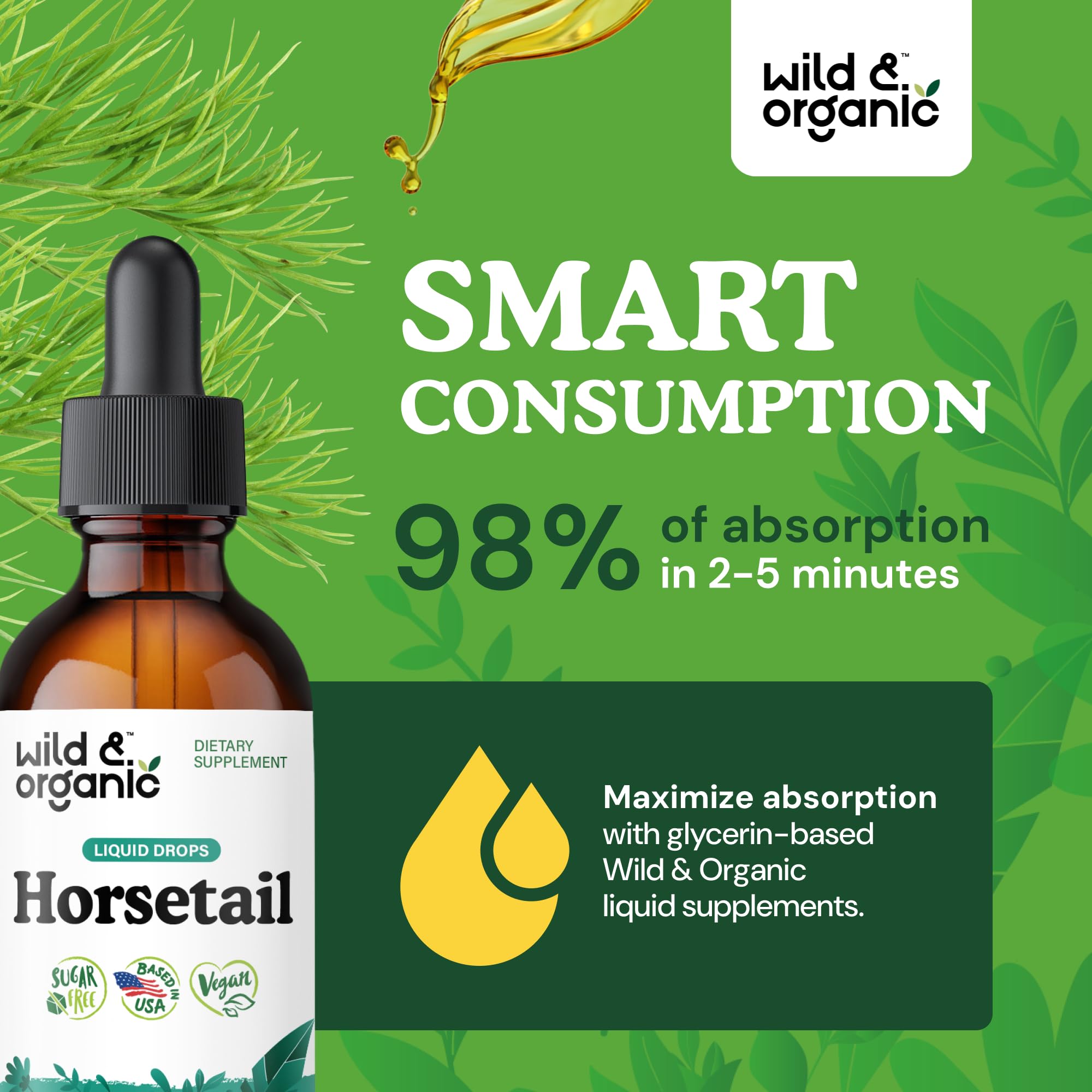 Wild & Organic Horsetail Liquid Extract with natural ingredients