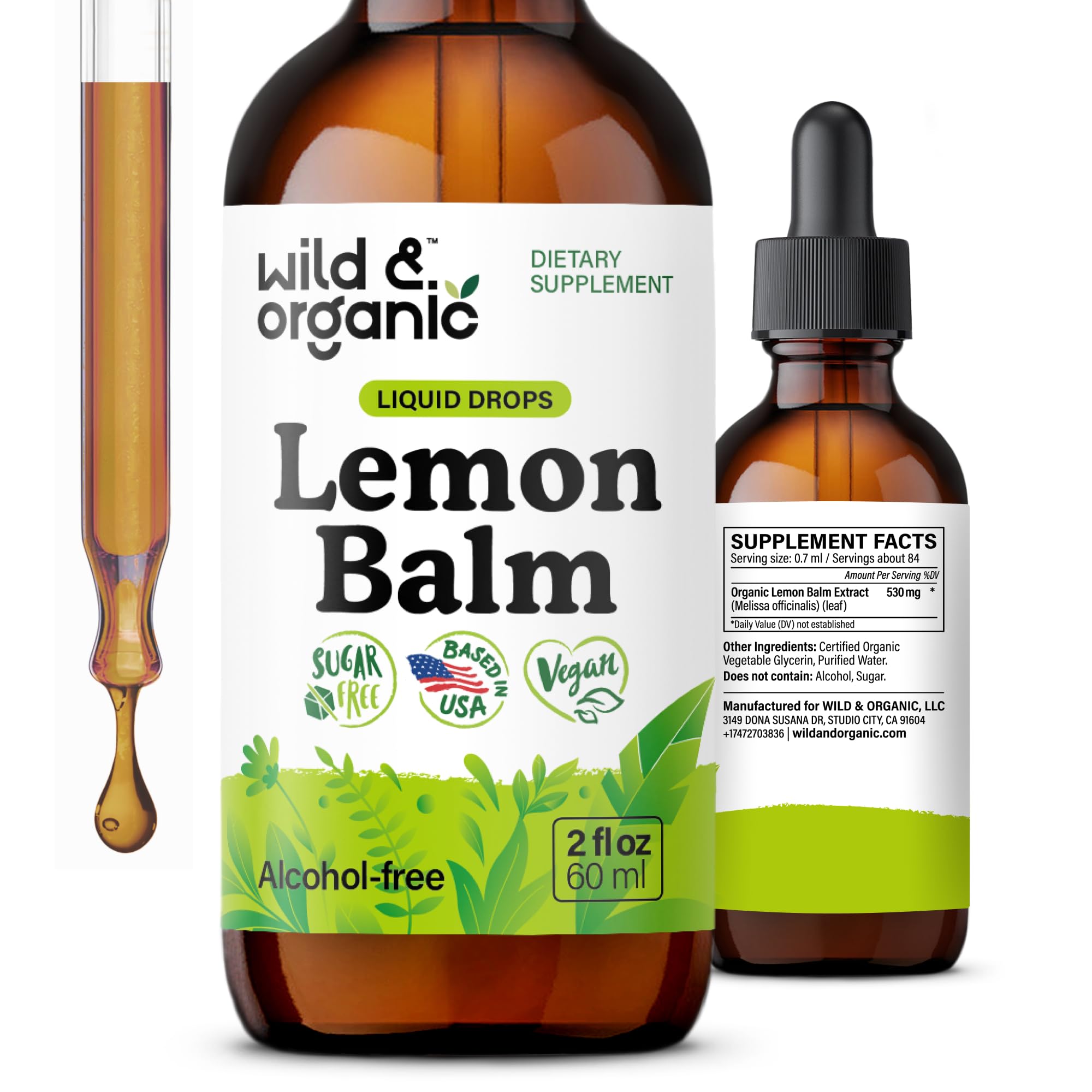 Wild & Organic Lemon Balm Tincture 2 fl. oz. front view