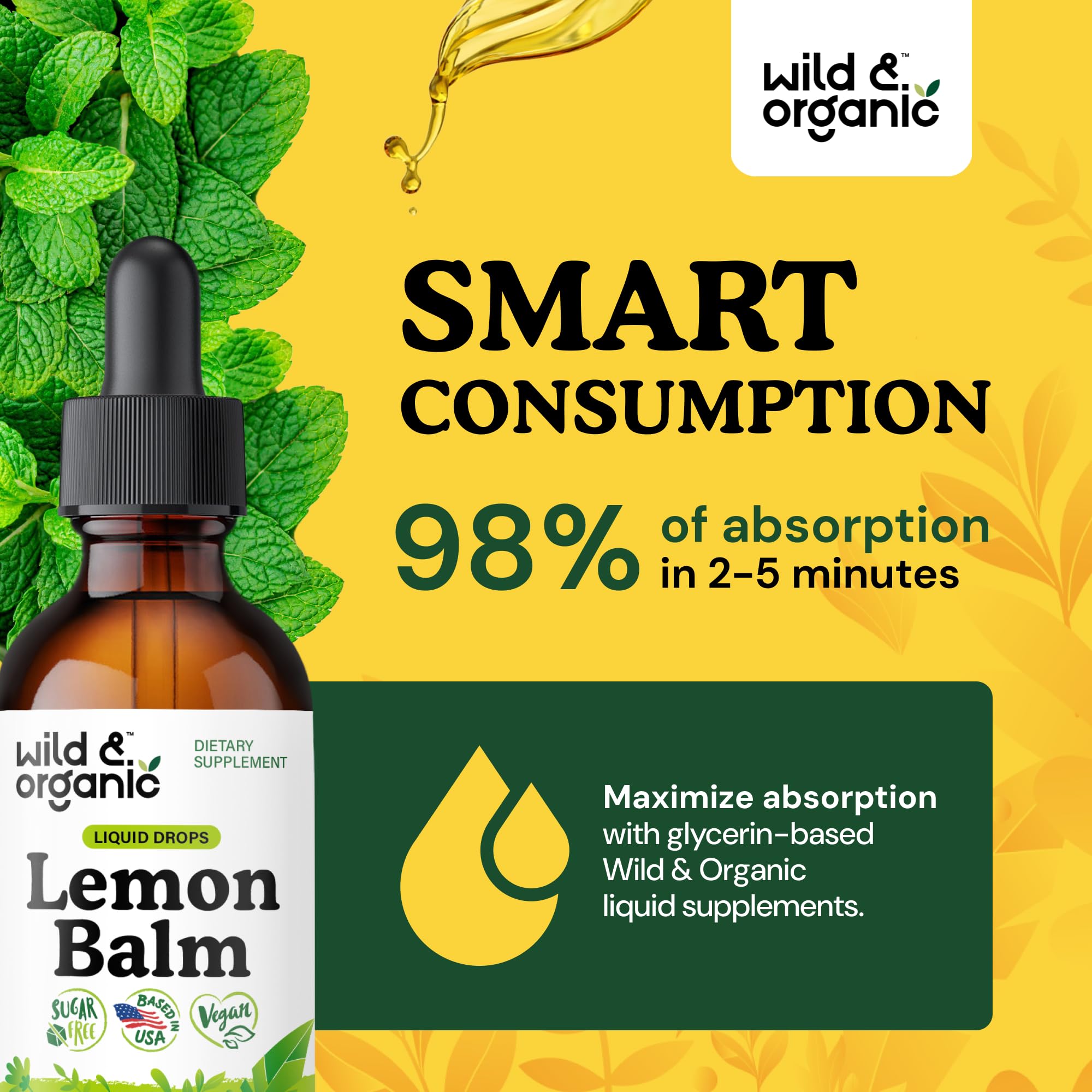 Wild & Organic Lemon Balm Tincture 2 fl. oz. side view