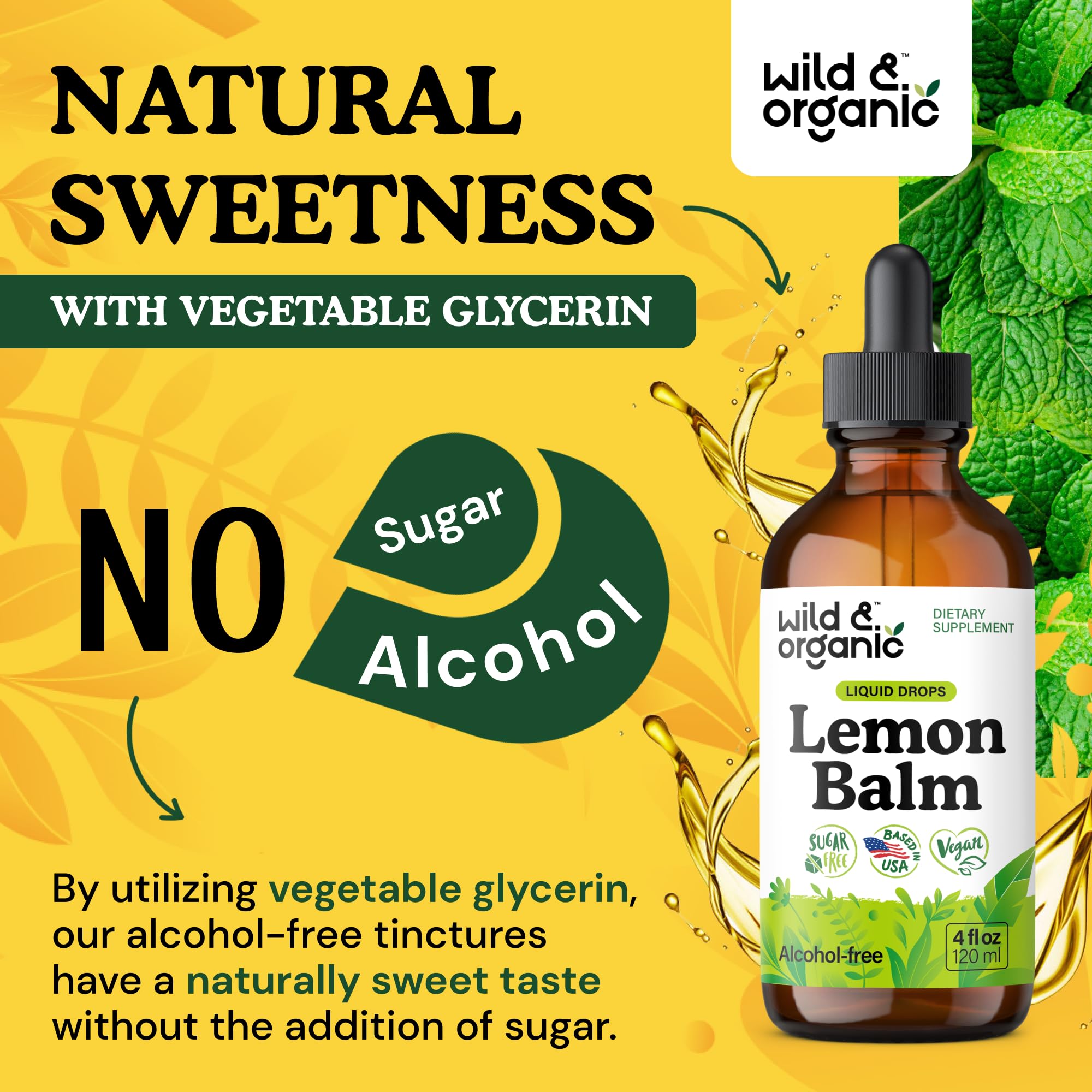 Wild & Organic Lemon Balm Tincture close-up of label