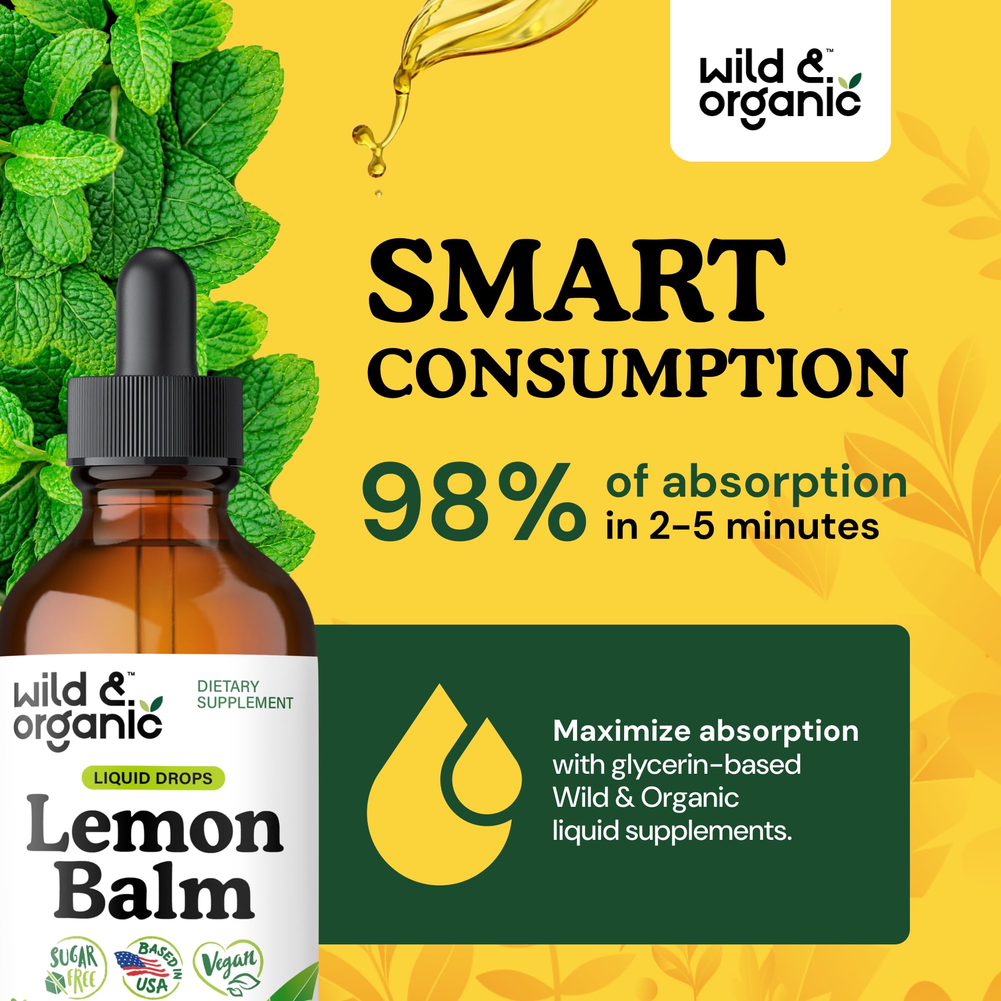 Wild & Organic Lemon Balm Tincture on wooden table