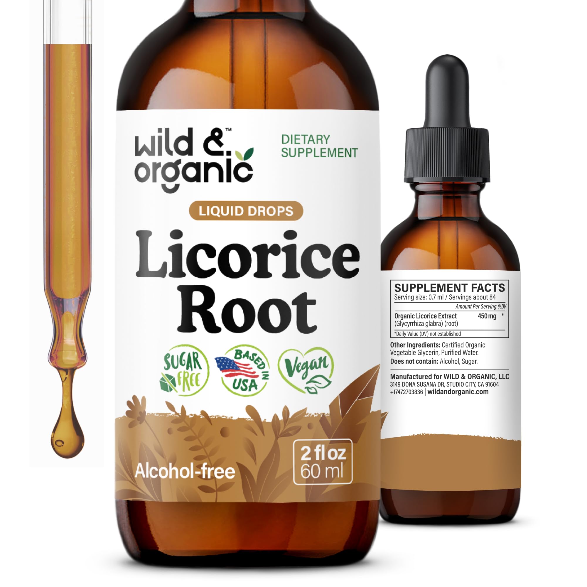 Wild & Organic Licorice Root Tincture 450mg front view