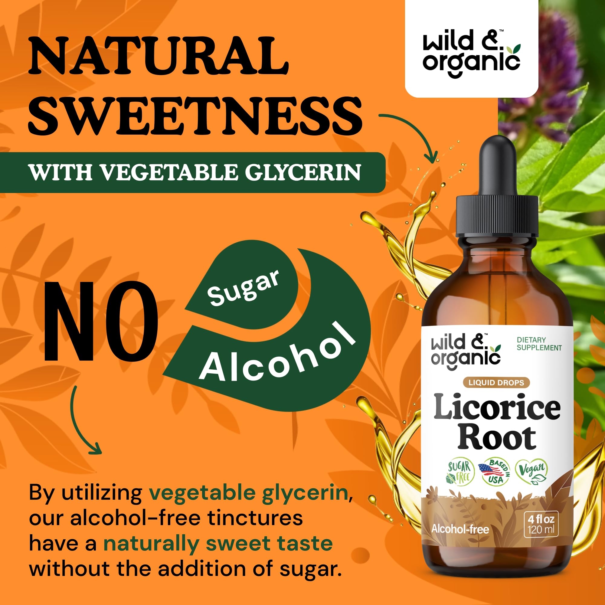 Wild & Organic Licorice Root Tincture with measuring spoon