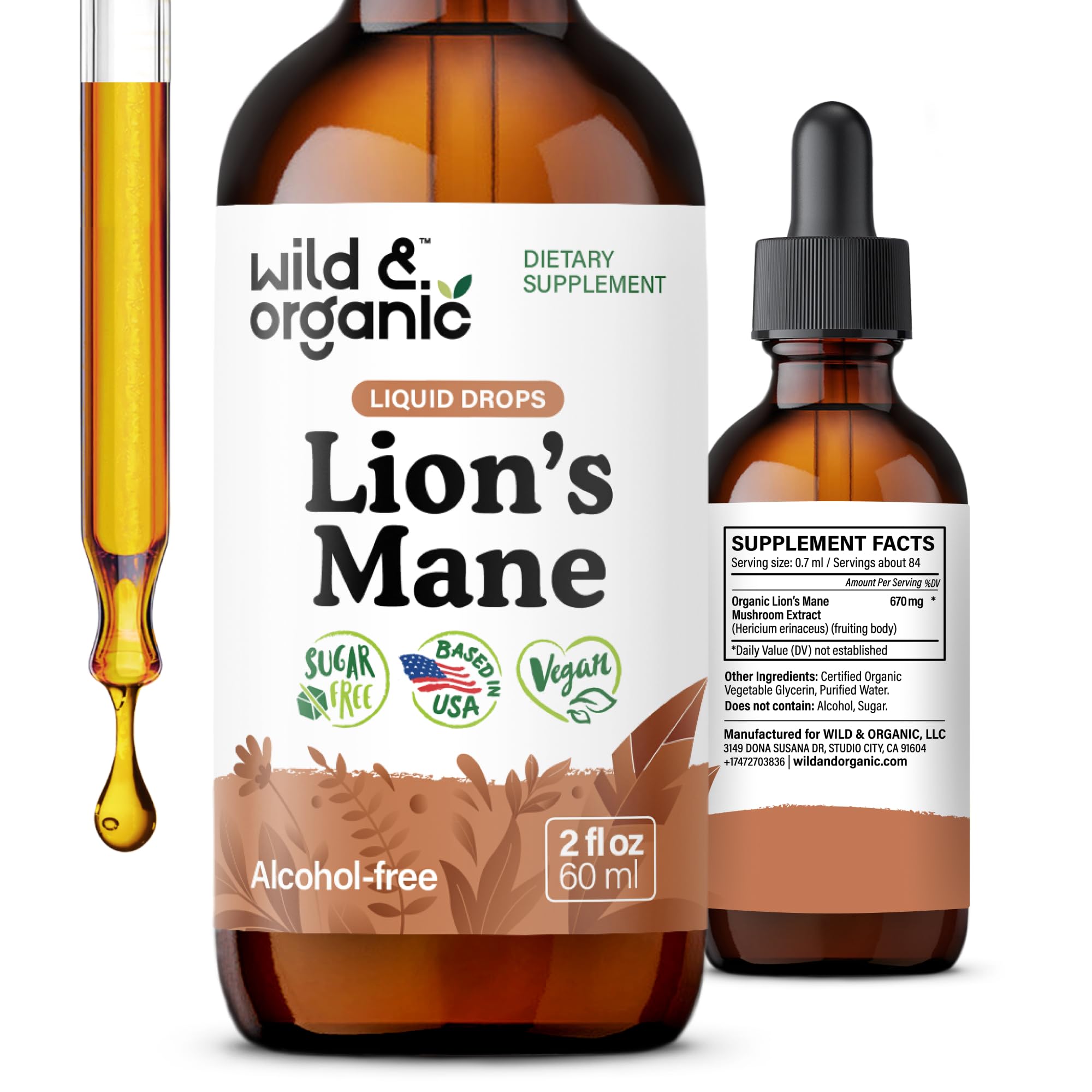 Wild & Organic Lion's Mane Mushroom Drops 2 fl. oz. front view