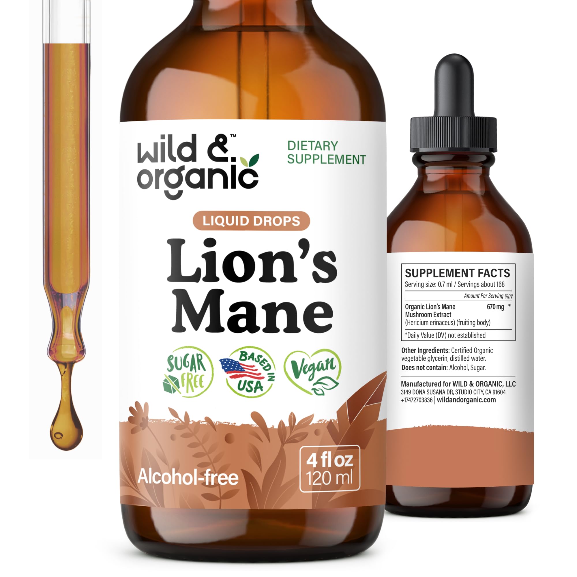 Wild & Organic Lion's Mane Mushroom Drops 4fl. oz. front view