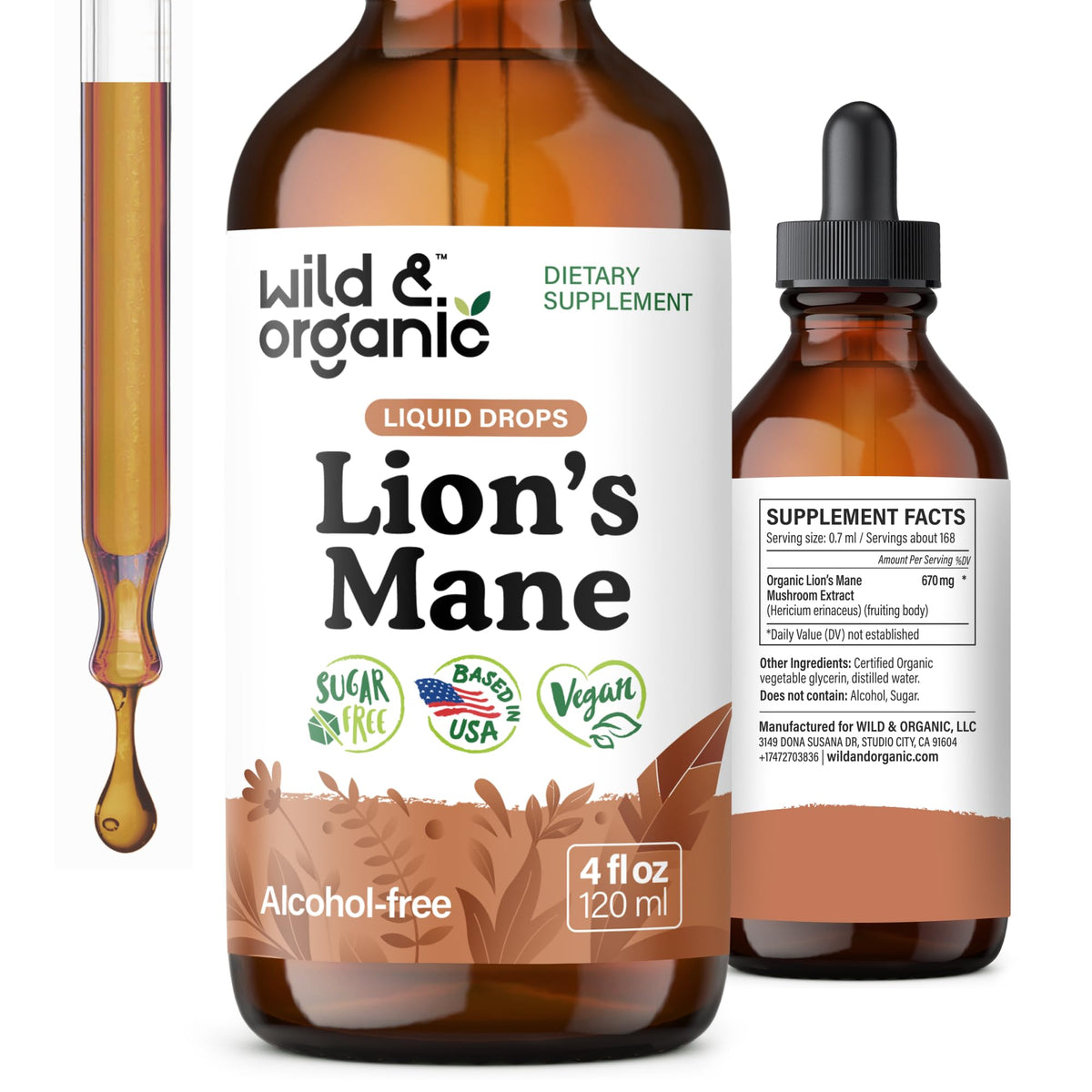Wild & Organic Lion's Mane Mushroom Drops 4fl. oz. front view